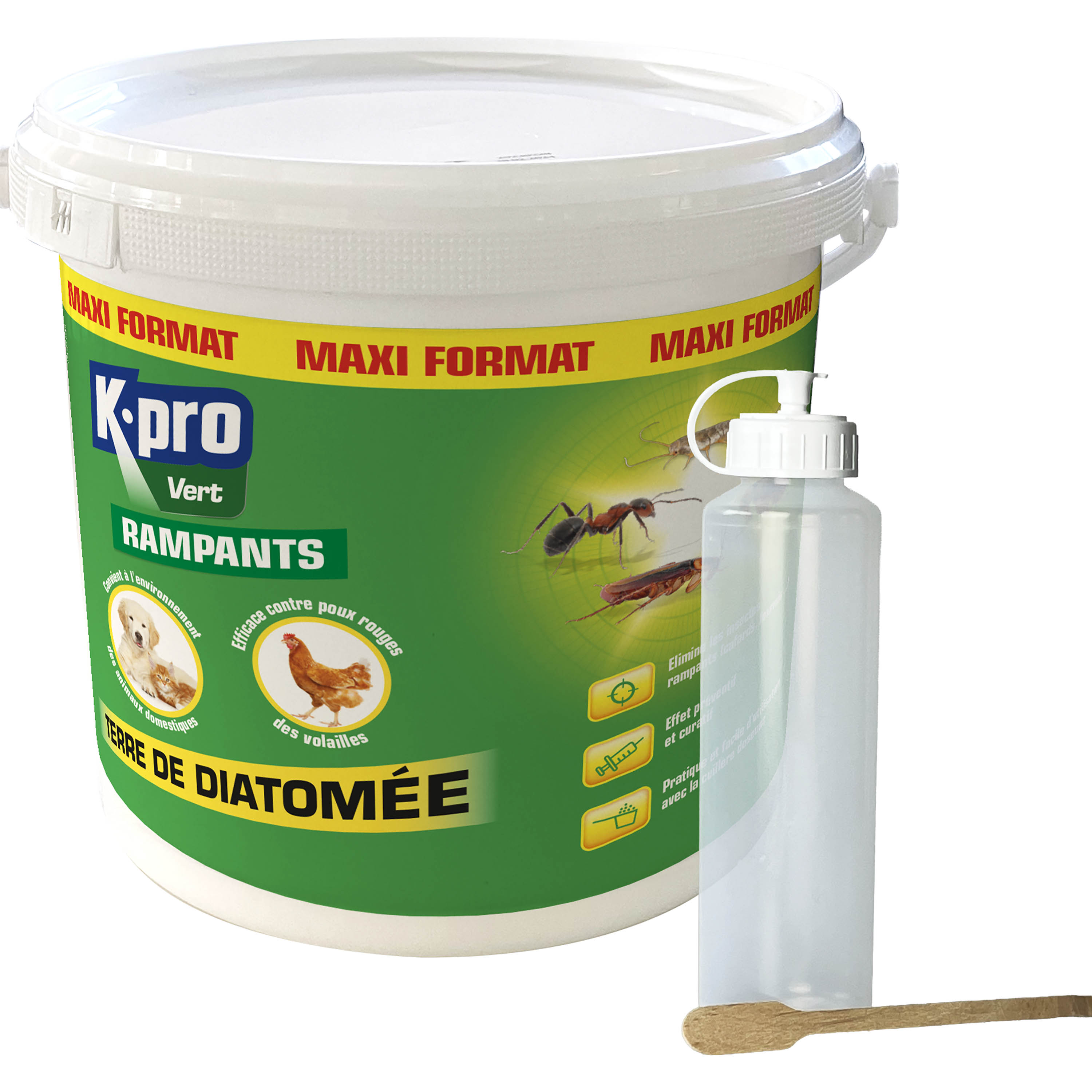 K.PRO - Terre de Diatomée Punaises de Lit avec flacon applicateur 1kg Maxi format