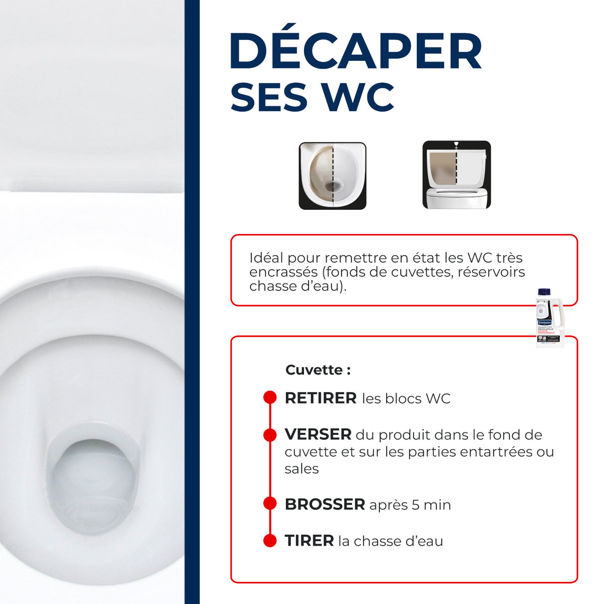 STARWAX - Décapant choc rénovateur WC - Efficacité Professionnelle 1L