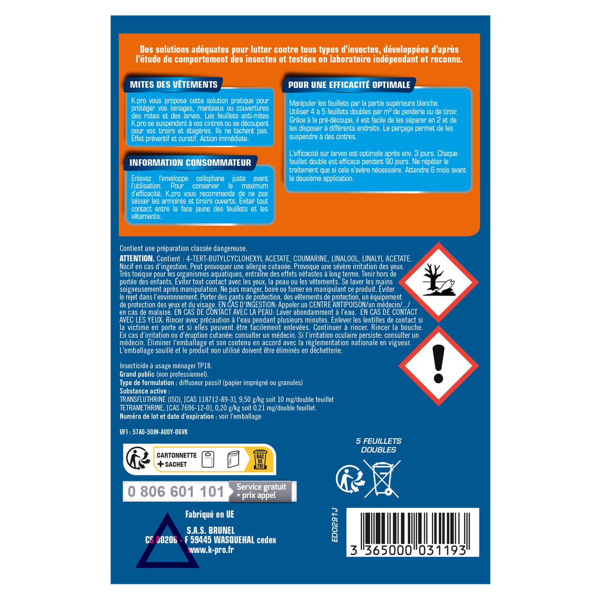 K.PRO - Papier anti-mites des vêtements 5 feuillets doubles lavande