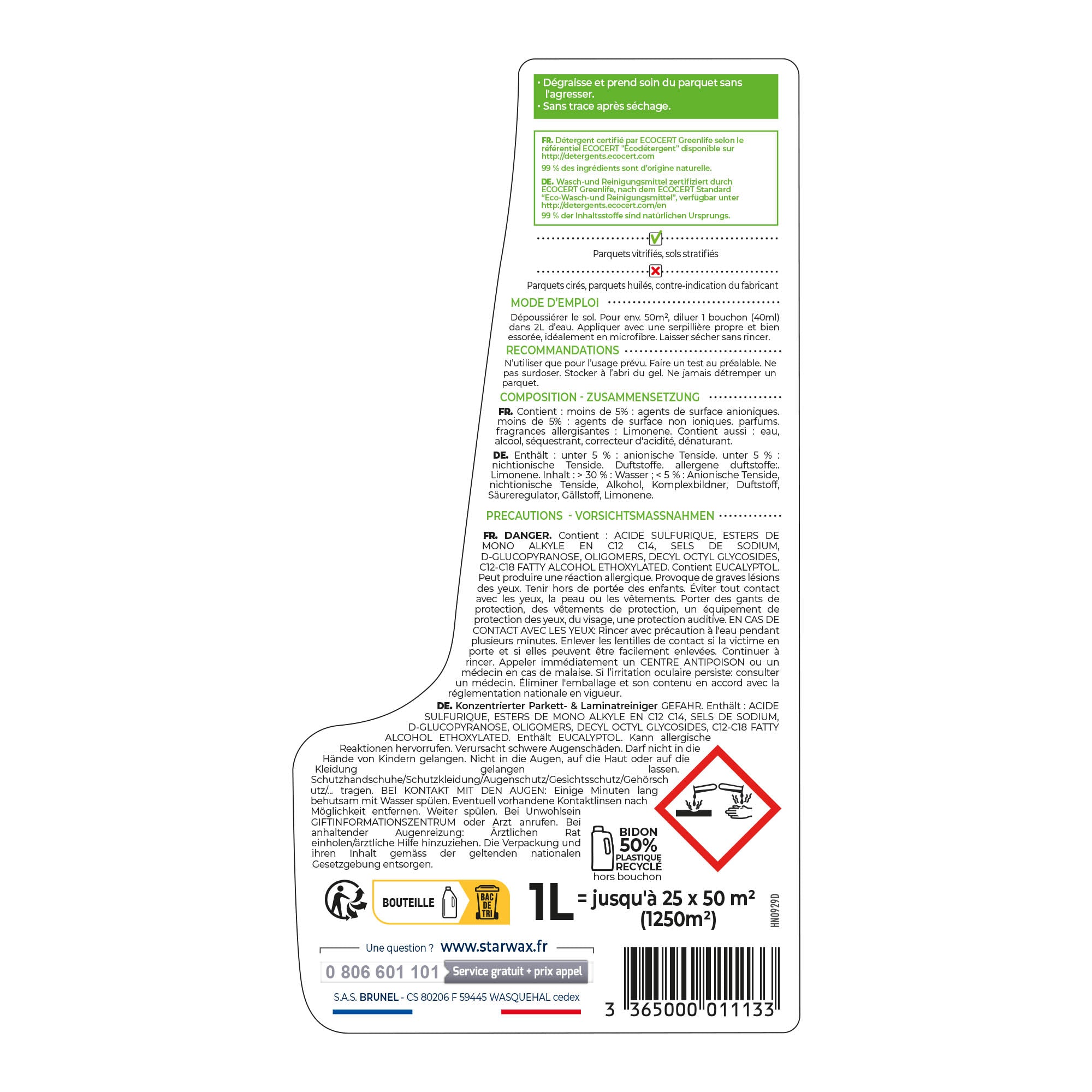 STARWAX SOLUVERT - Nettoyant concentré pour parquets et sols stratifiés 1L