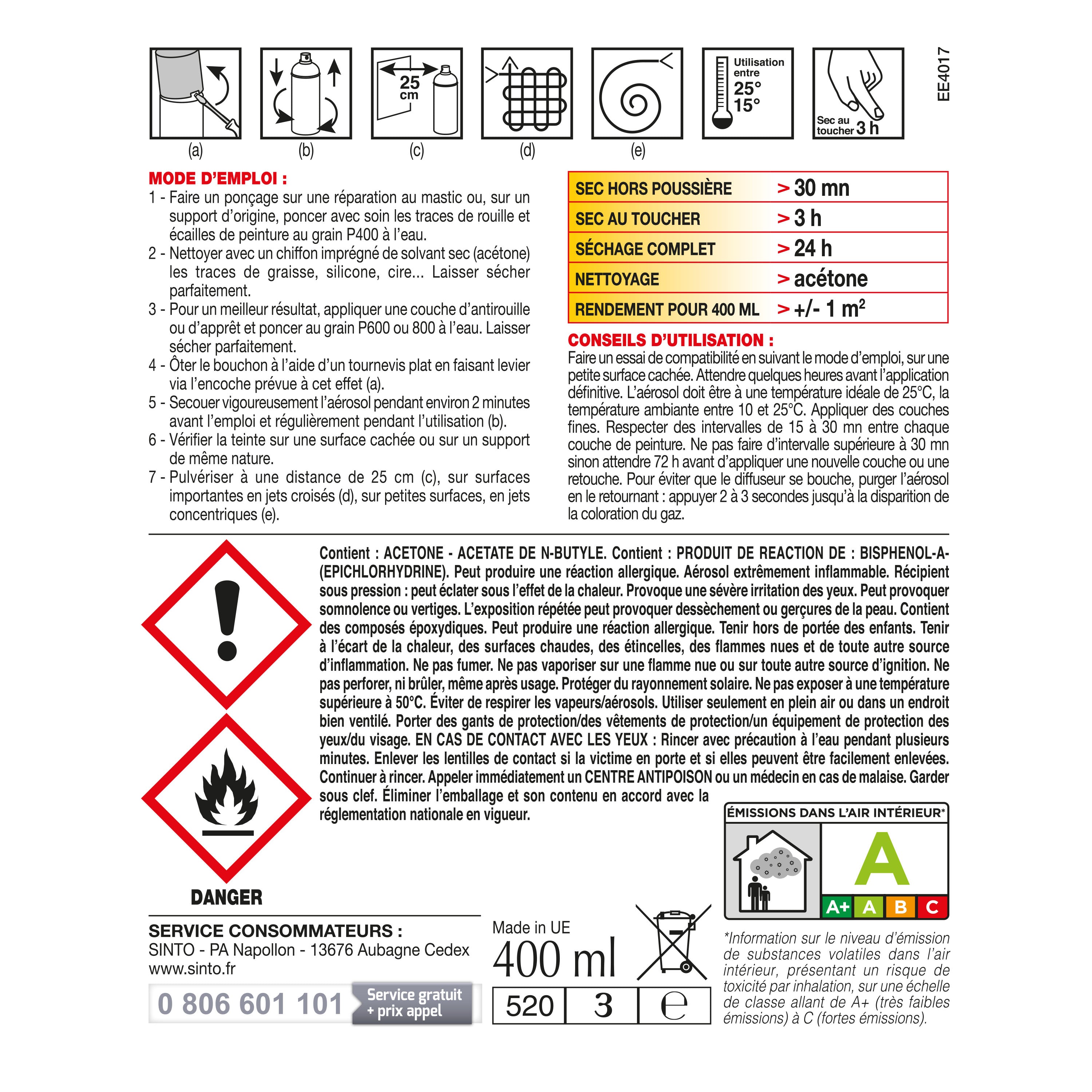 SINTO - Aérosol spécial électroménager blanc brillant 400ml Blanc brillant RAL 9010