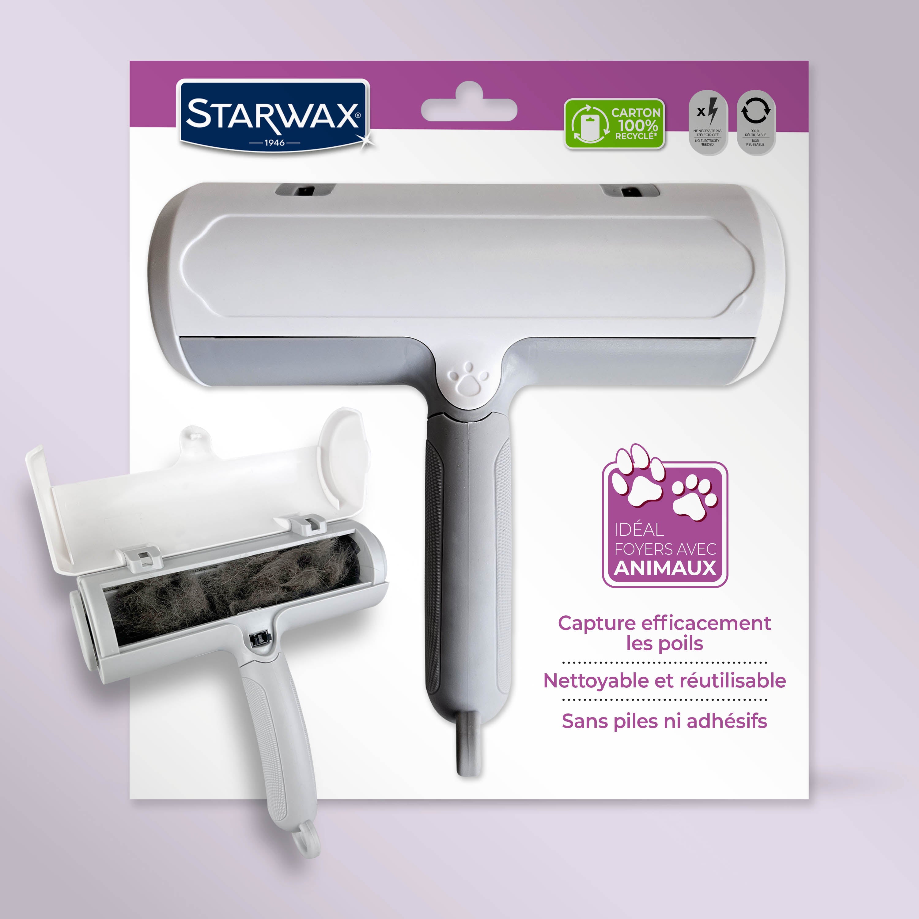 STARWAX - Brosse anti-poils animaux 1 Blanche et gris