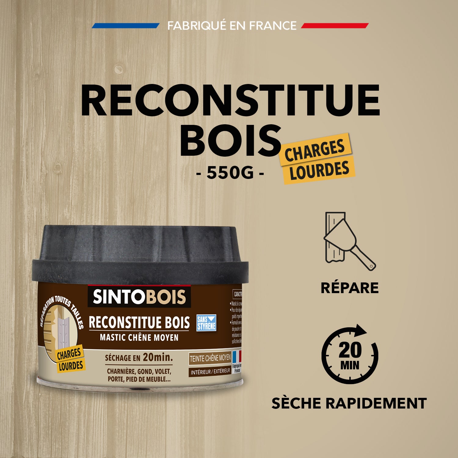 SINTO - Reconstitue bois charges lourdes 170ml Chêne