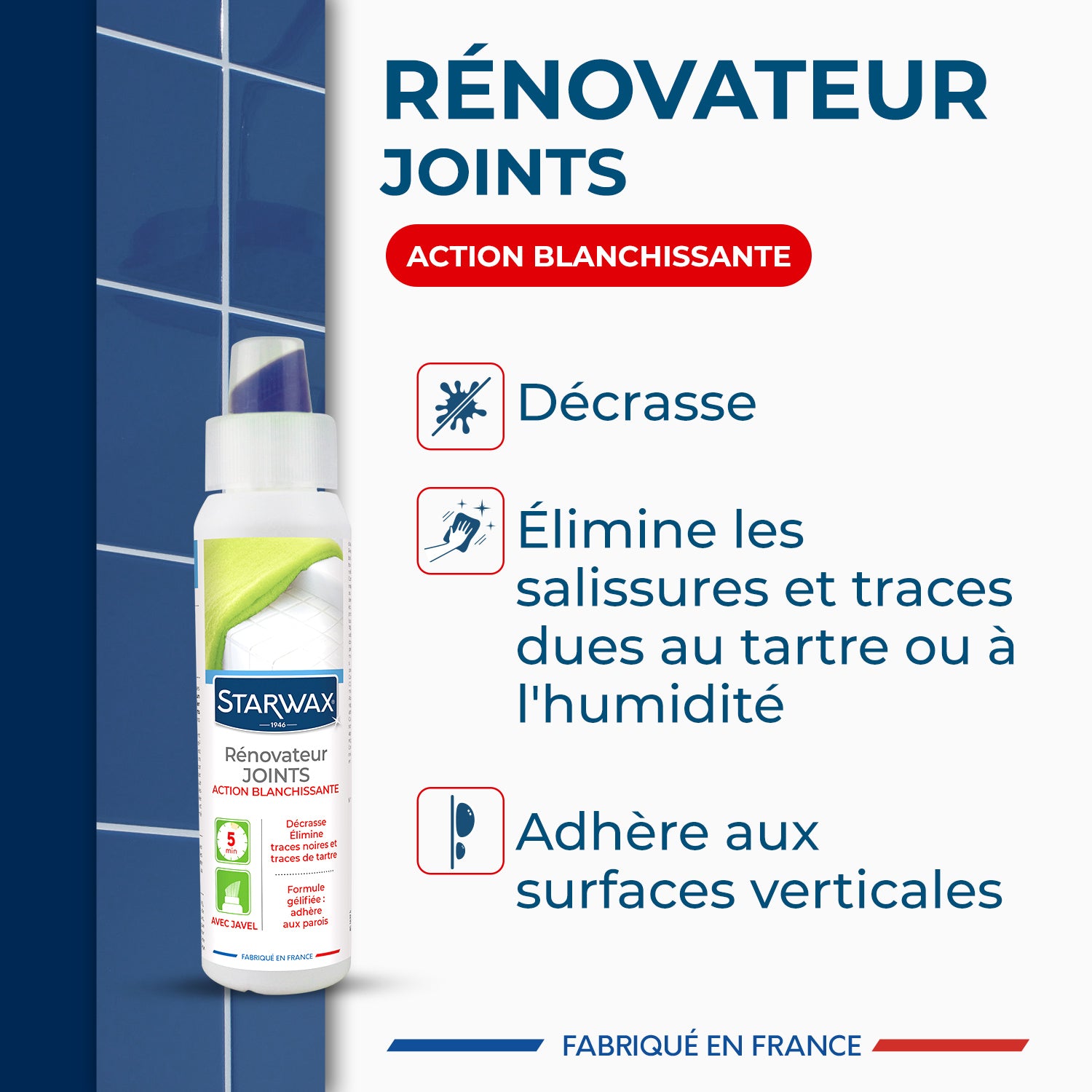 STARWAX - Rénovateur joints - action blanchissante avec Javel - Gel avec brosse intégrée
250ml