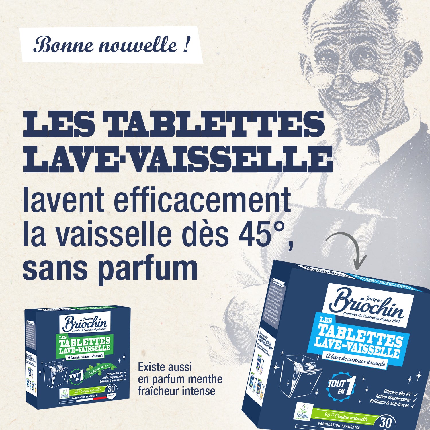 JACQUES BRIOCHIN - Les tablettes lave-vaisselle sans parfum 30 tablettes Sans parfum