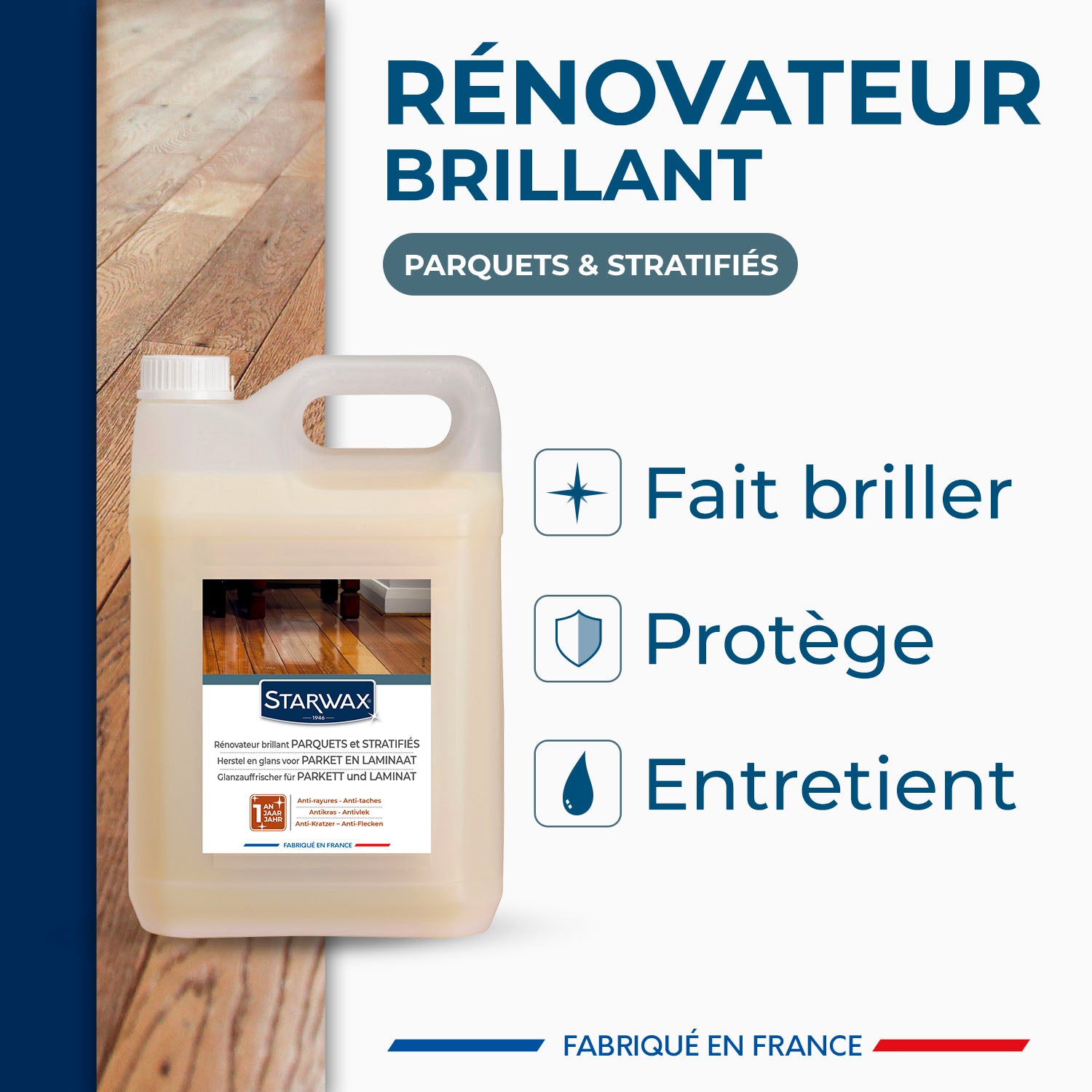 STARWAX - Rénovateur brillant protecteur pour parquets et sols stratifiés
1L