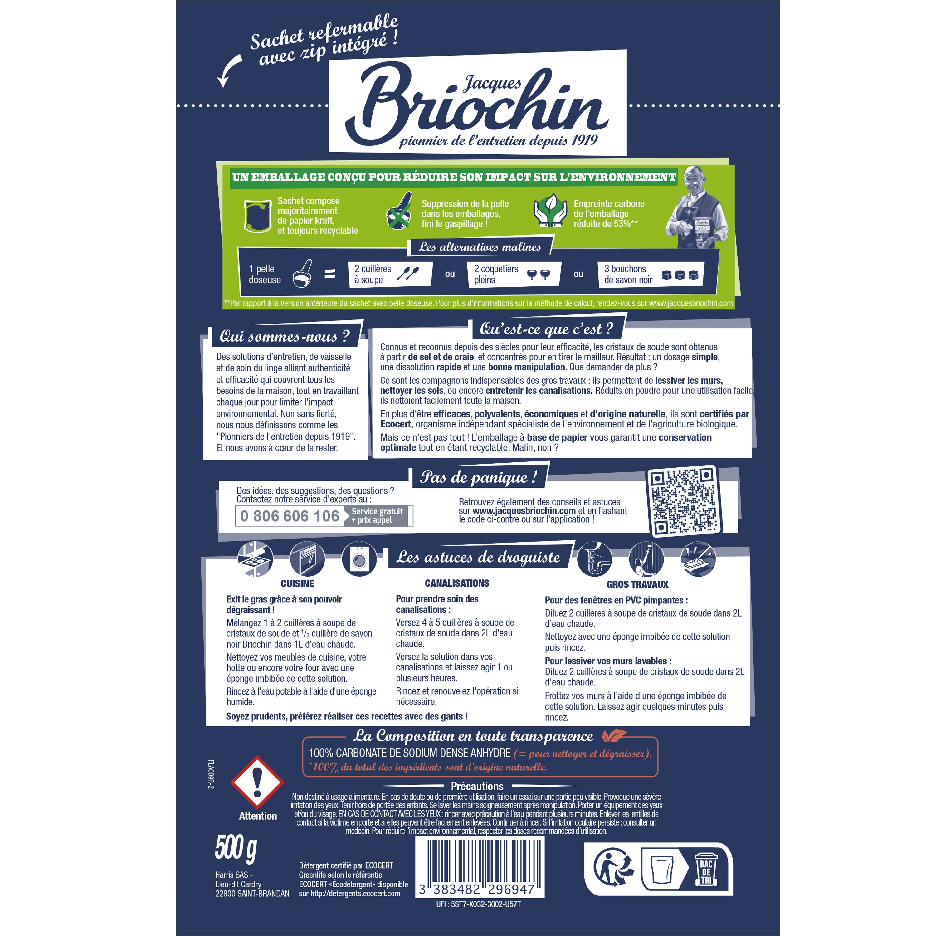 JACQUES BRIOCHIN - Cristaux de soude en sachet Doypack 500g