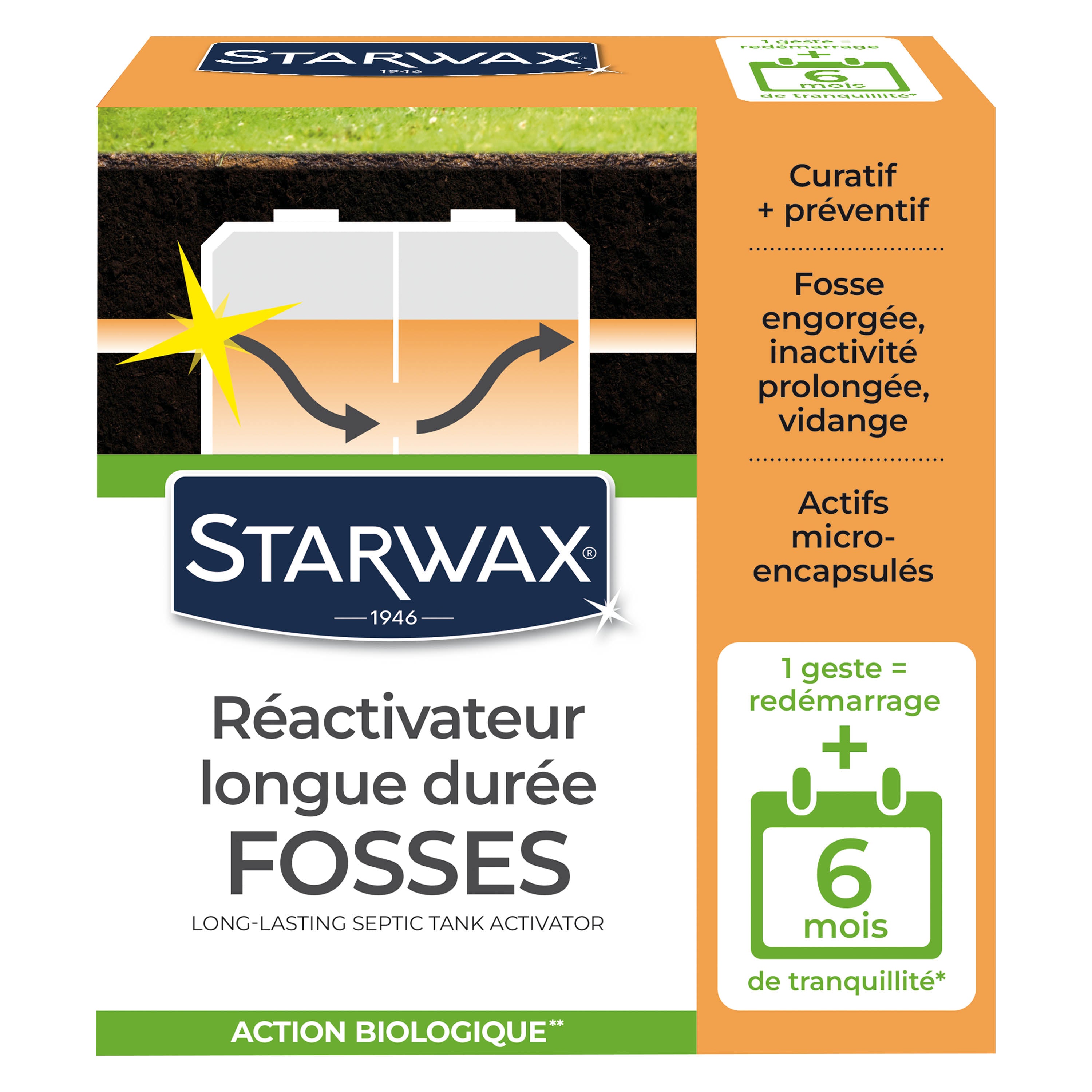 STARWAX - Ré-activateur longue durée pour fosses septiques 500g