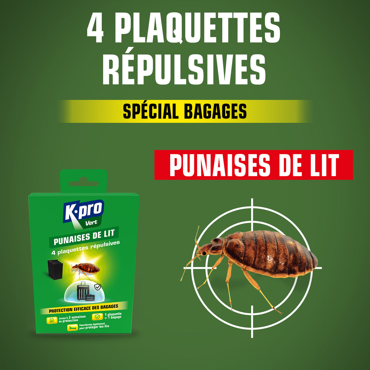 K.PRO - Plaquettes punaises de lit 4 plaquettes