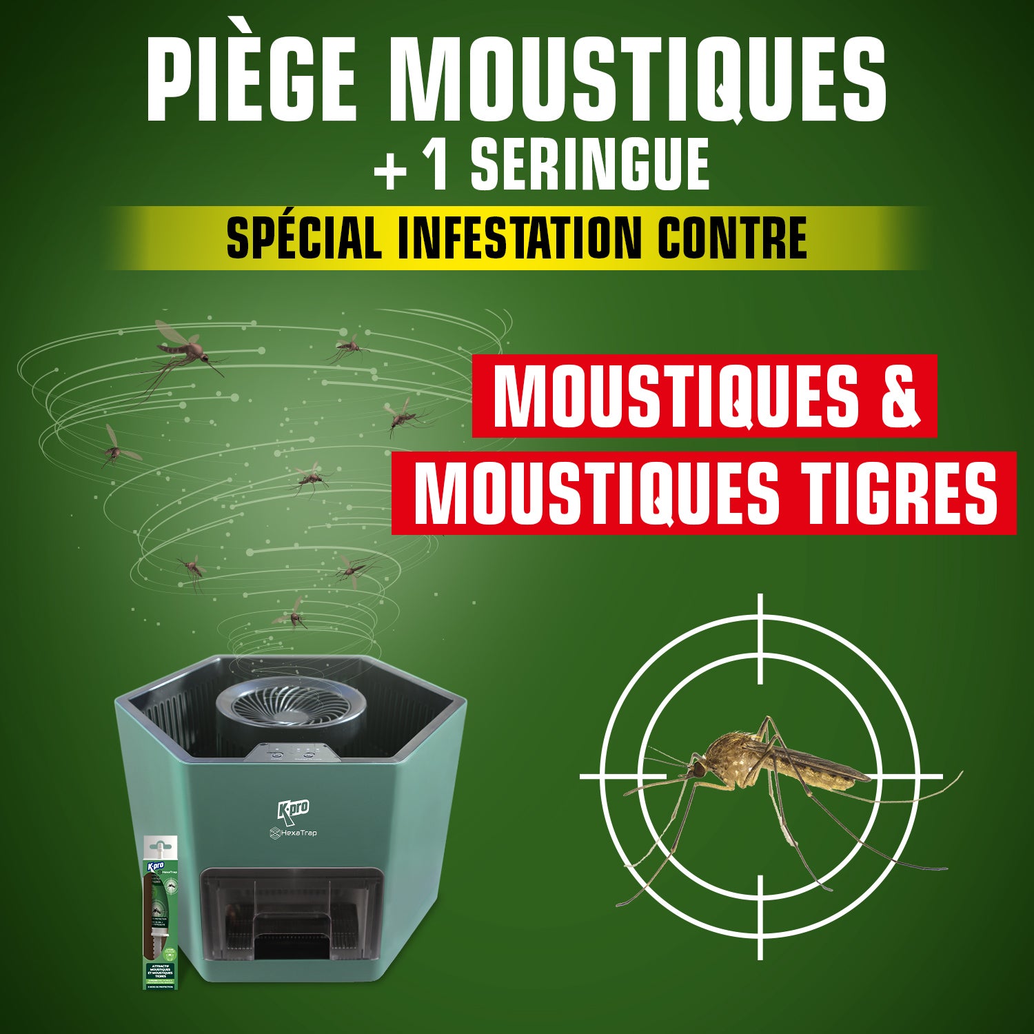 K.PRO - Piège électrique à moustiques et moustiques tigres  + 1 seringue d'attractif 1 Piège + 1 seringue d'attractif