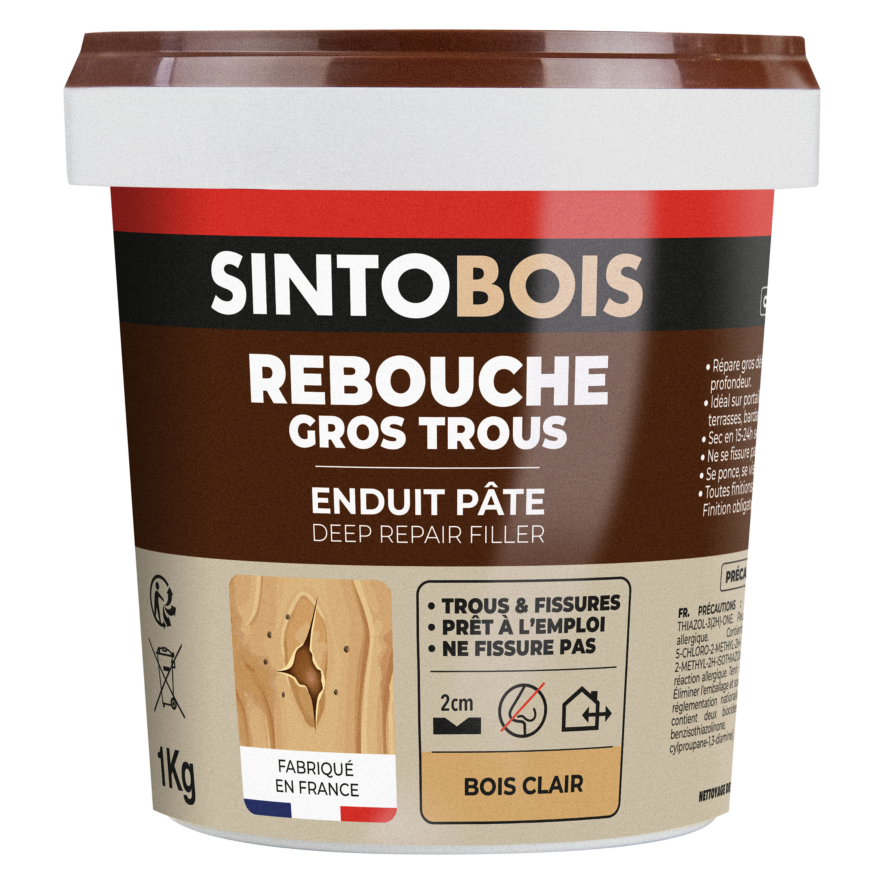 SINTO - Reboucher gros trous et fissures dans le bois clair 330g Bois clair