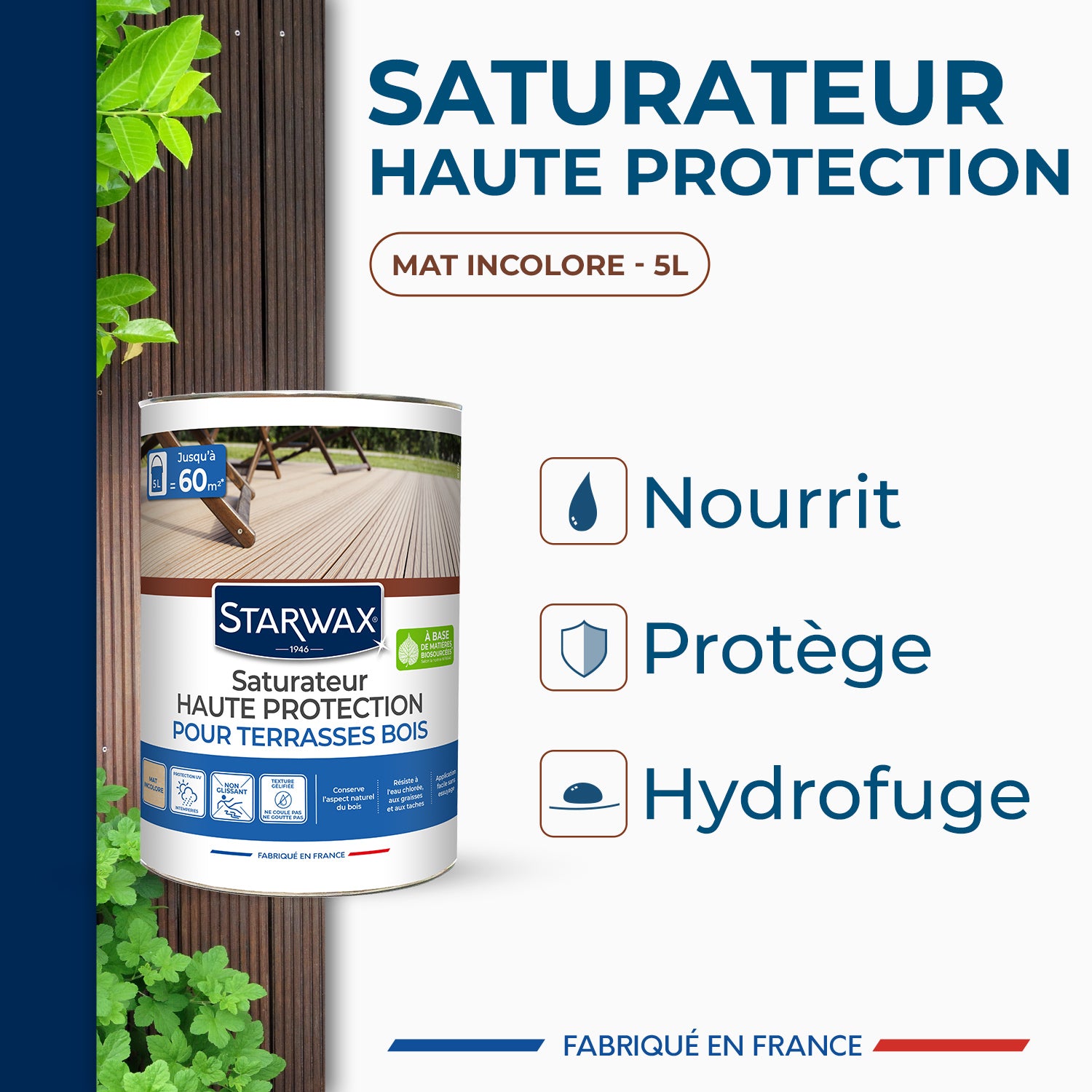 STARWAX - Saturateur Haute protection pour terrasses bois
 1L Teck
