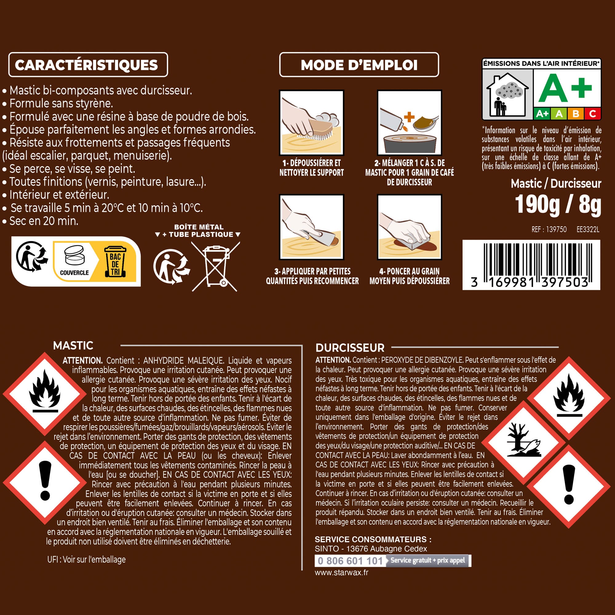 SINTO - Reconstitue angles et gros trous 500ml Chêne
