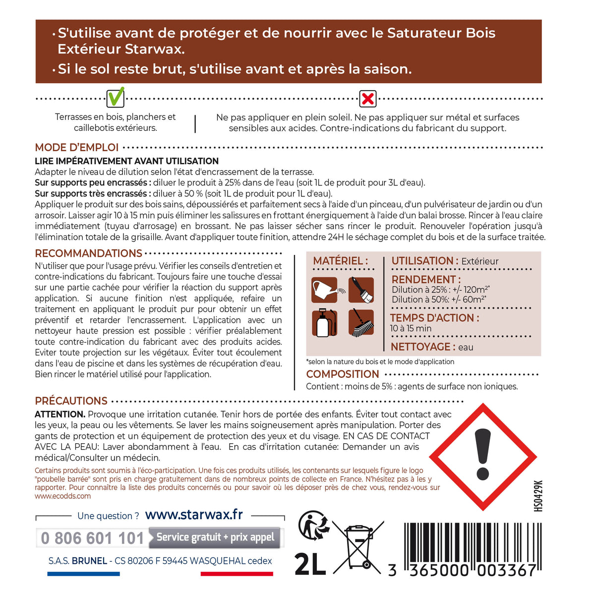 STARWAX - Dégrisant concentré pour terrasse en bois
 2L