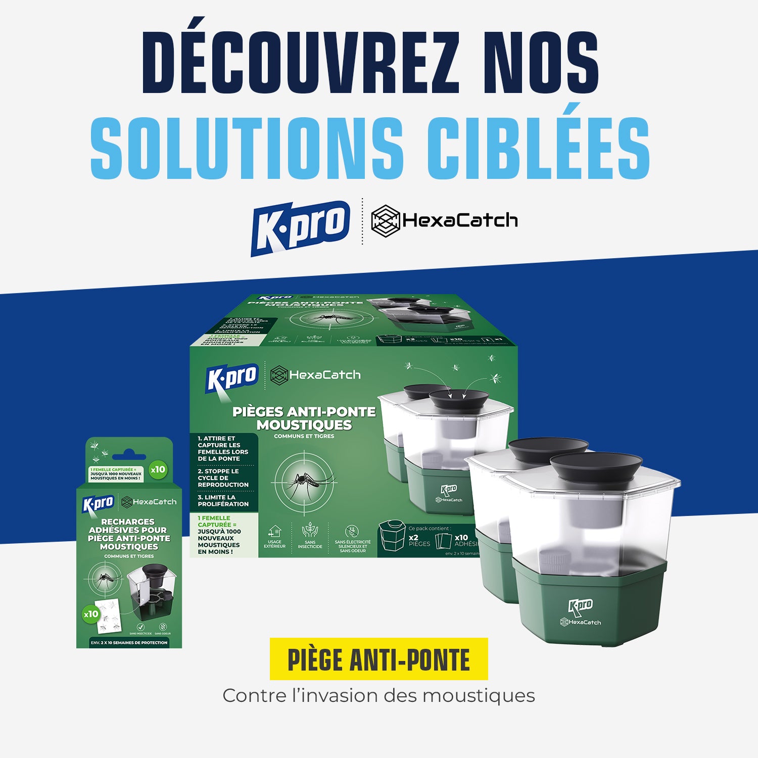 K.PRO - Pack de 2 Pièges anti-ponte moustiques communs et tigres  + 10 adhésifs 2 Pièges + 10 adhésifs