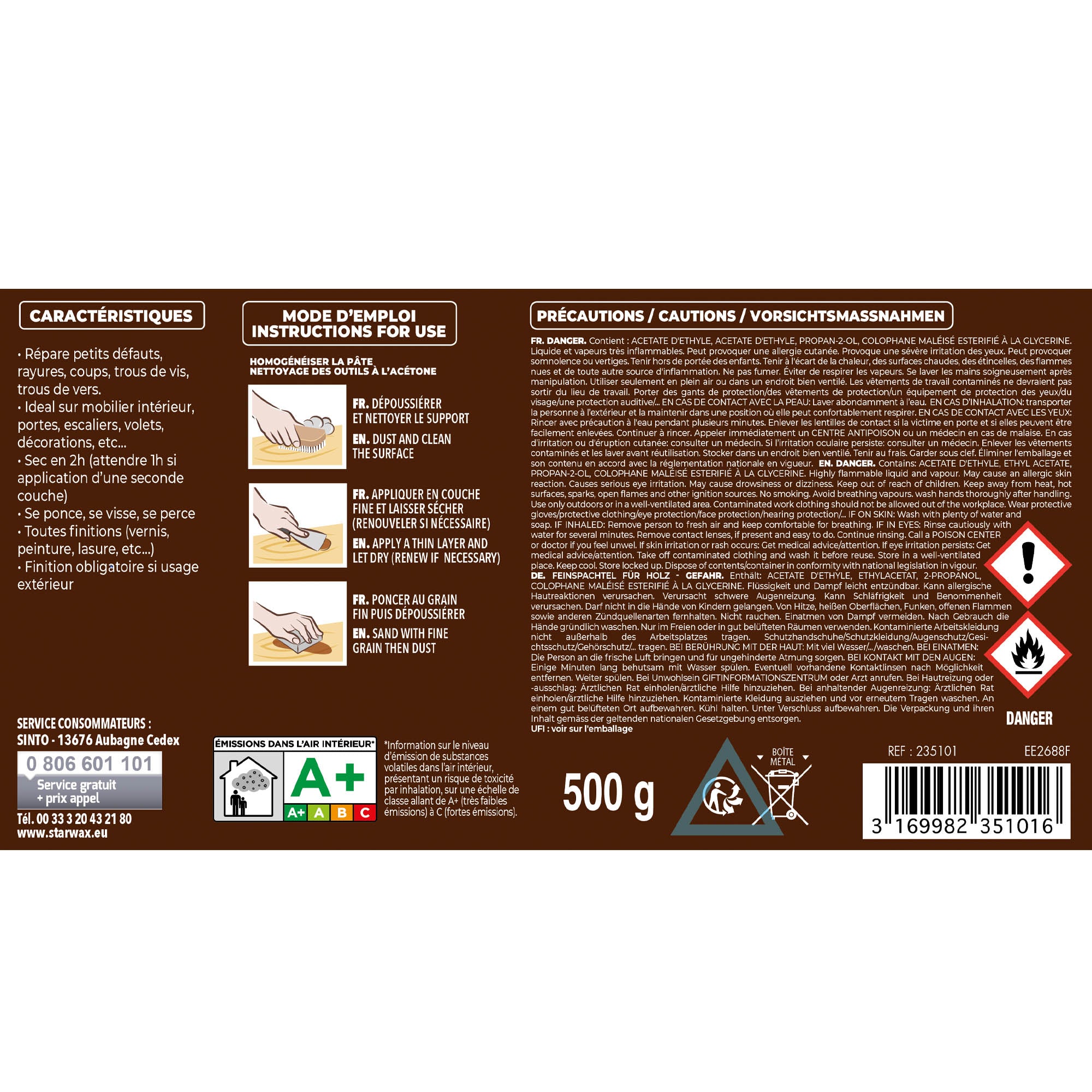 SINTO - Pâte à bois tradition 550ml Chêne clair