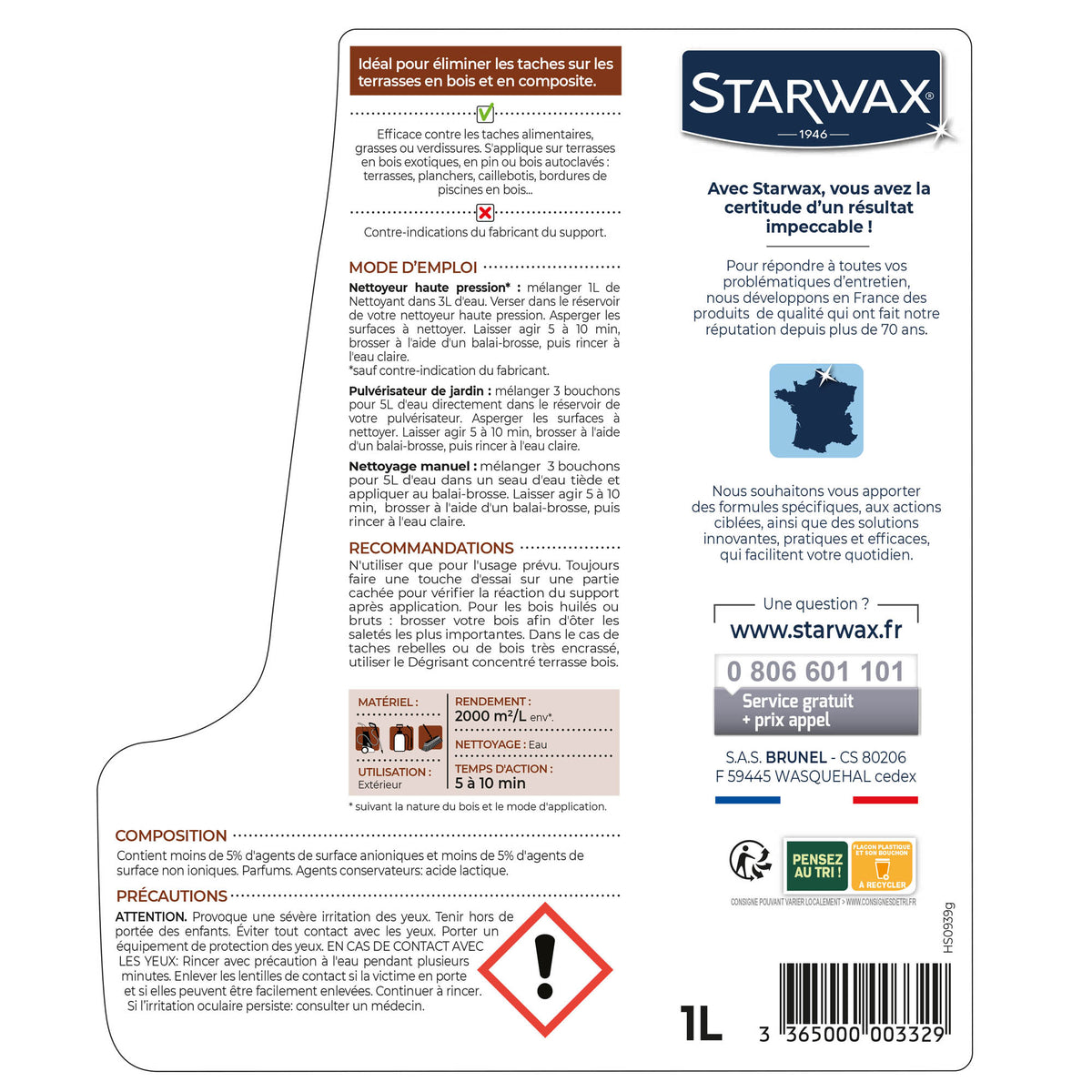 STARWAX - Nettoyant concentré pour terrasses en bois et composite
 1L