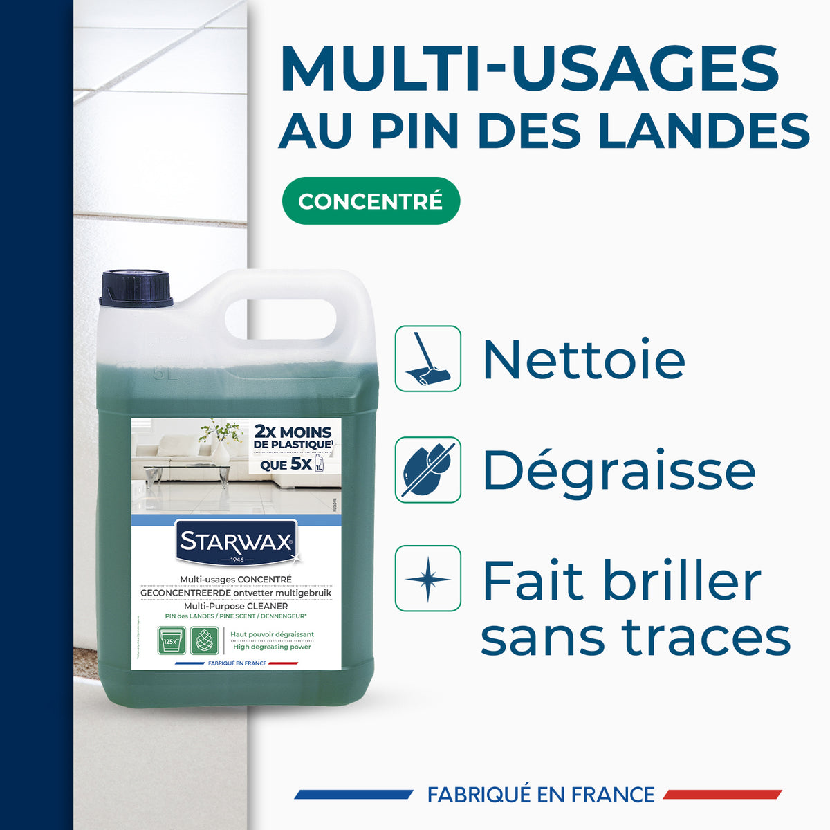 STARWAX - Nettoyant multi-usages concentré parfum pin des landes 1L Parfum pin des landes (parfum de synthèse)