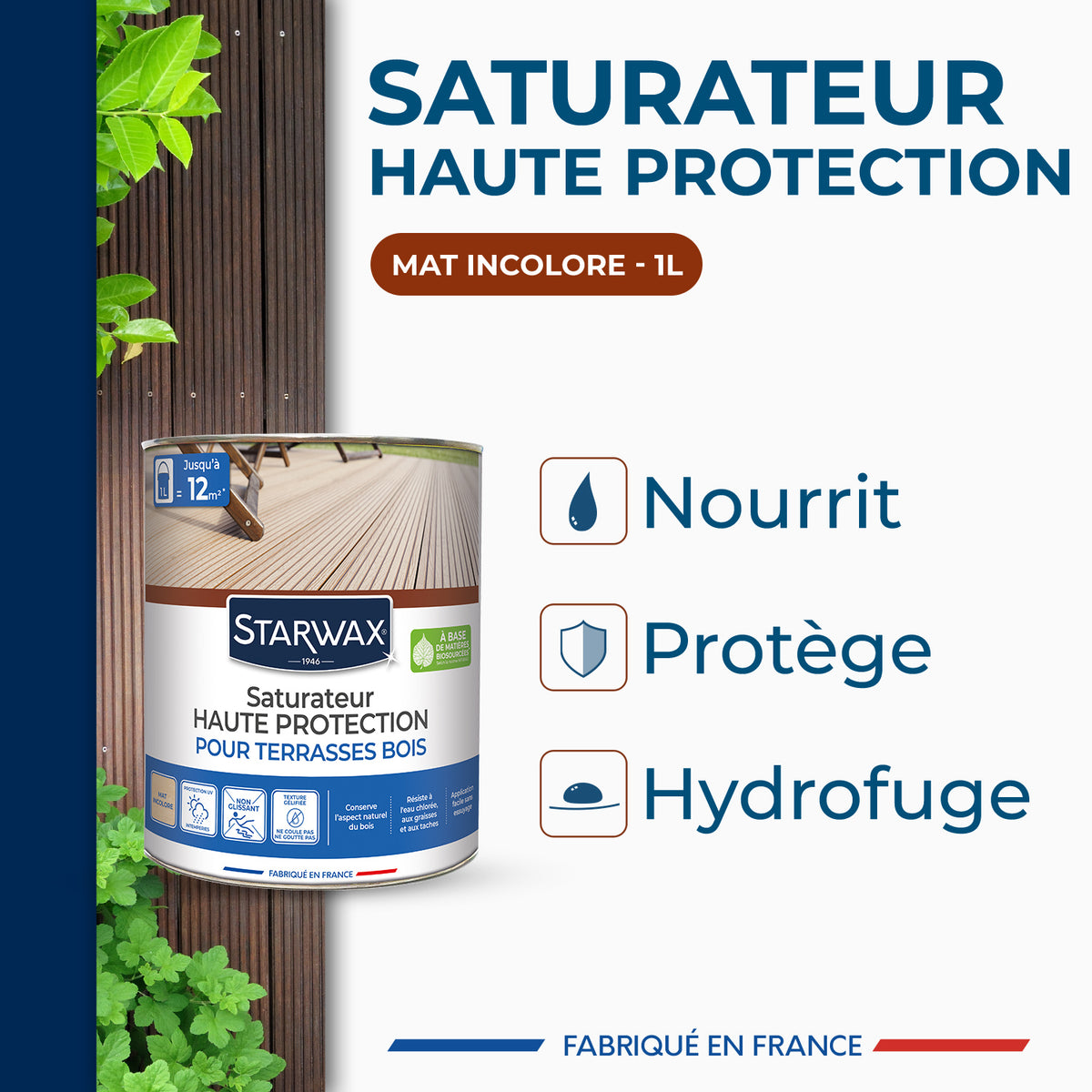 STARWAX - Saturateur Haute protection pour terrasses bois
 1L Teck