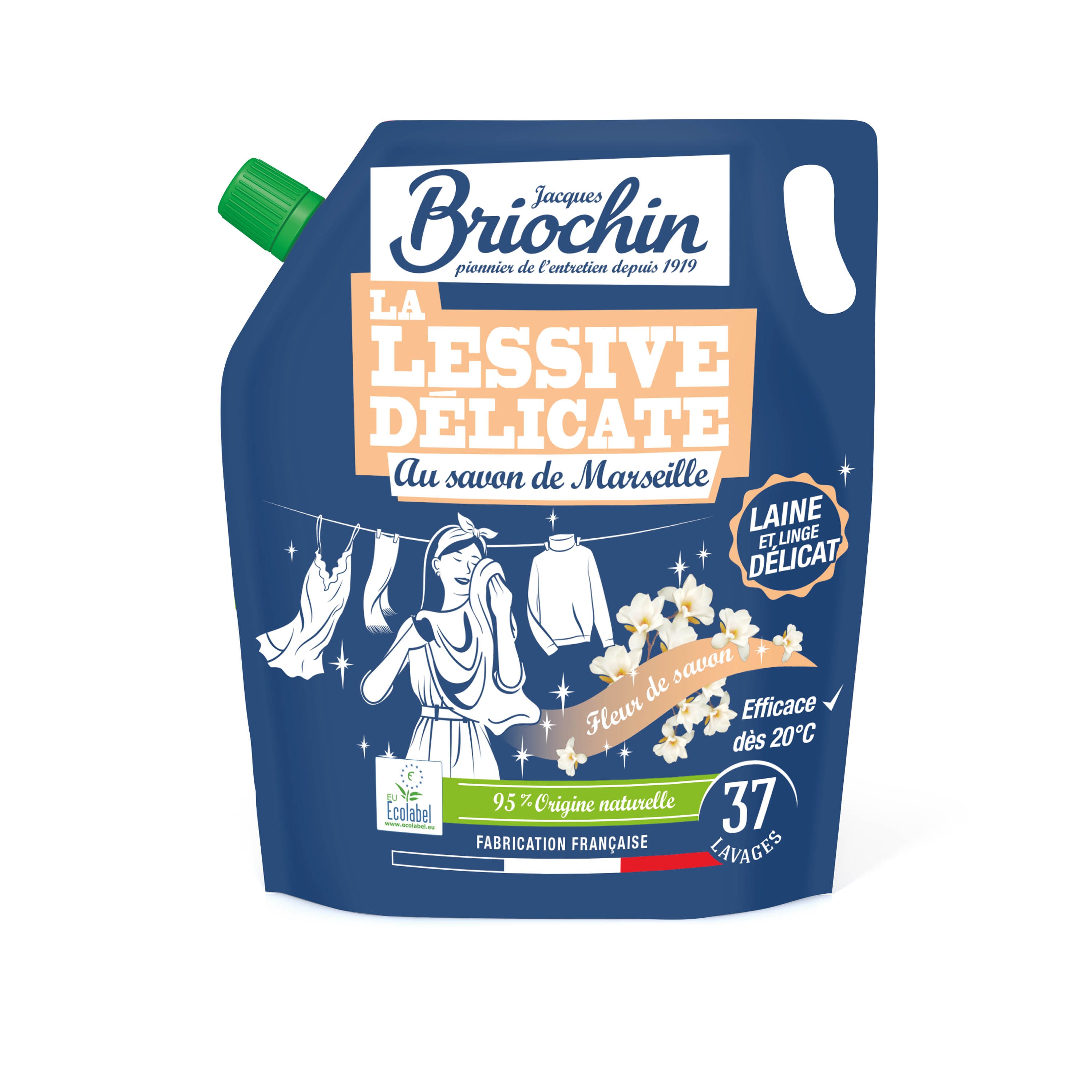 JACQUES BRIOCHIN - Recharge Ma lessive au savon de Marseille - Linge délicat 1,7L Fleur de savon