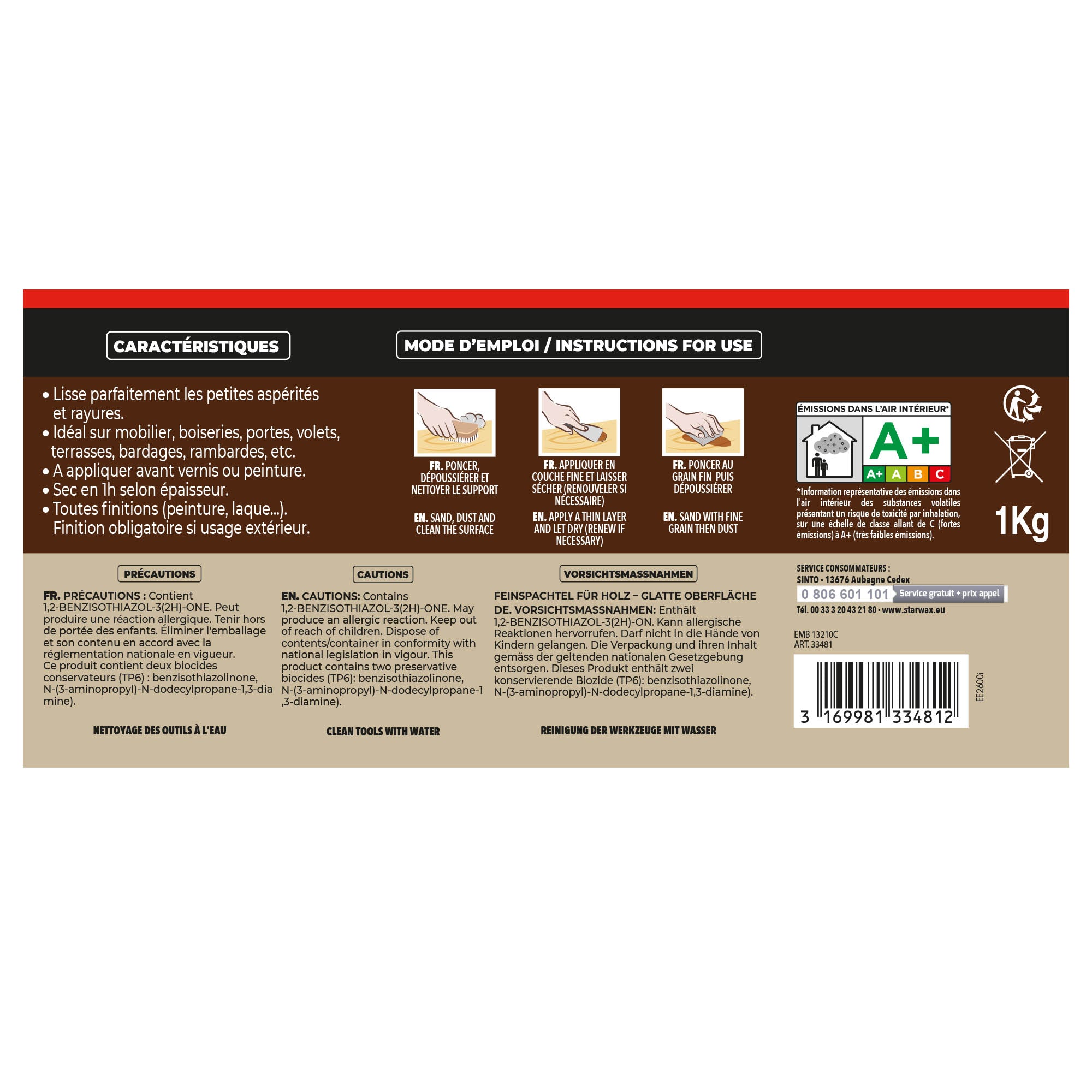 SINTO - Lisse parfaitement le bois 250g Bois clair