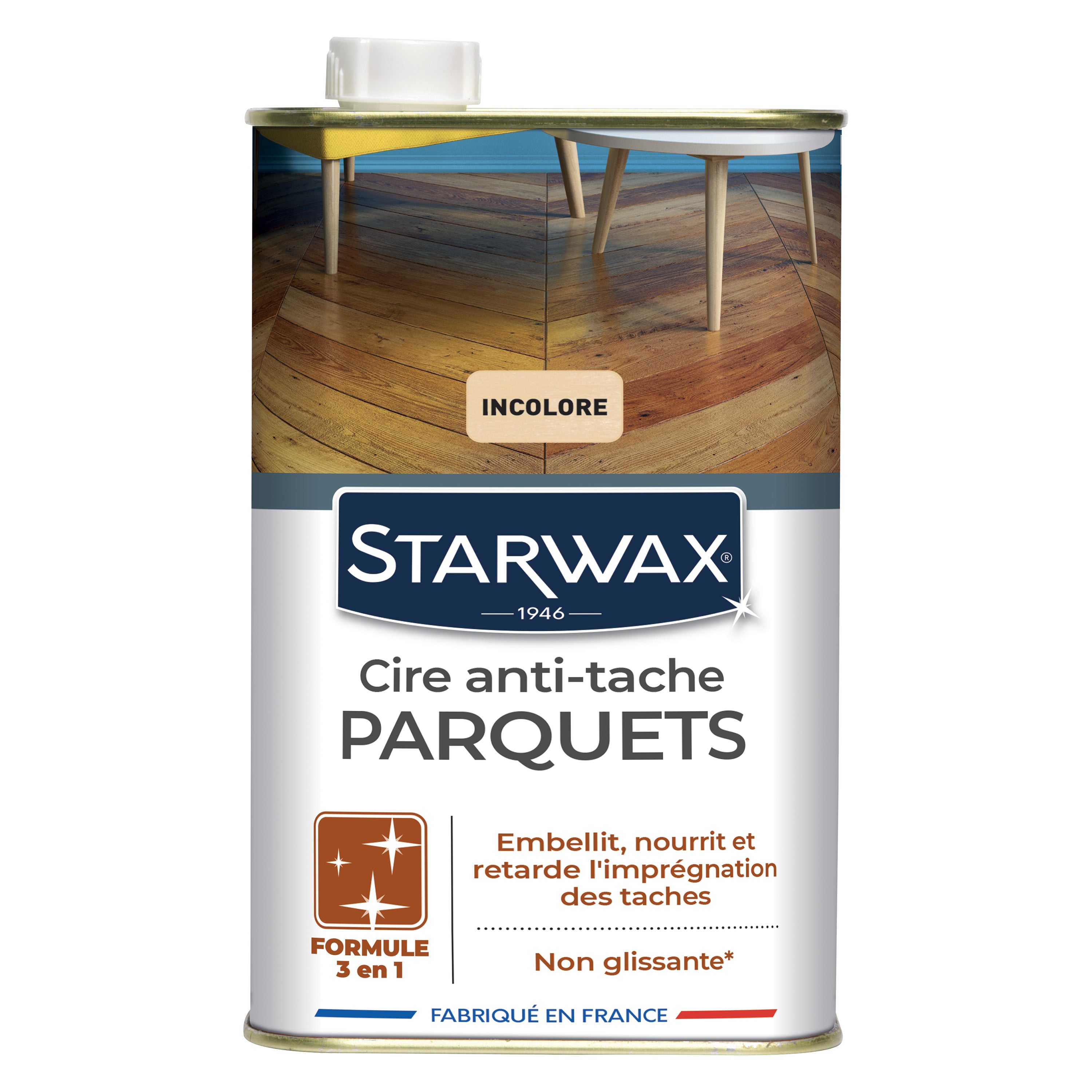 STARWAX - Cire Starlon anti-tache pour parquets cirés 1L Bois clair