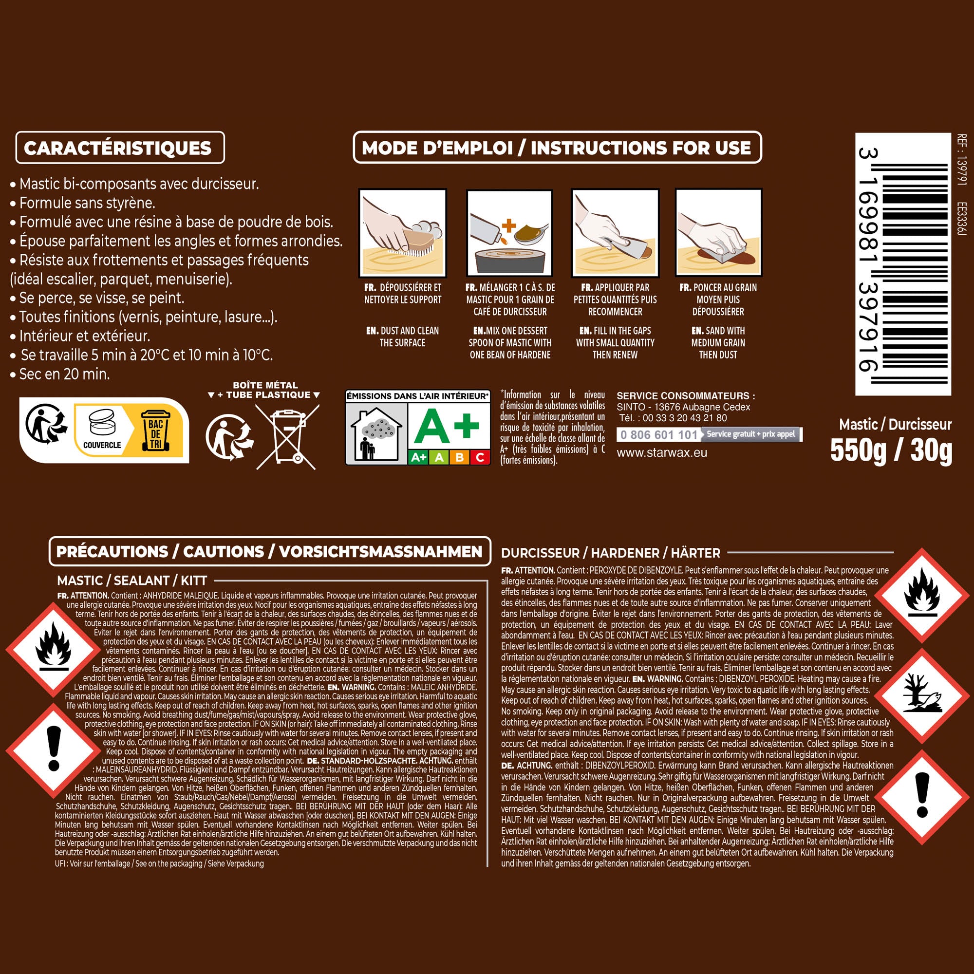 SINTO - Reconstitue angles et gros trous 500ml Chêne
