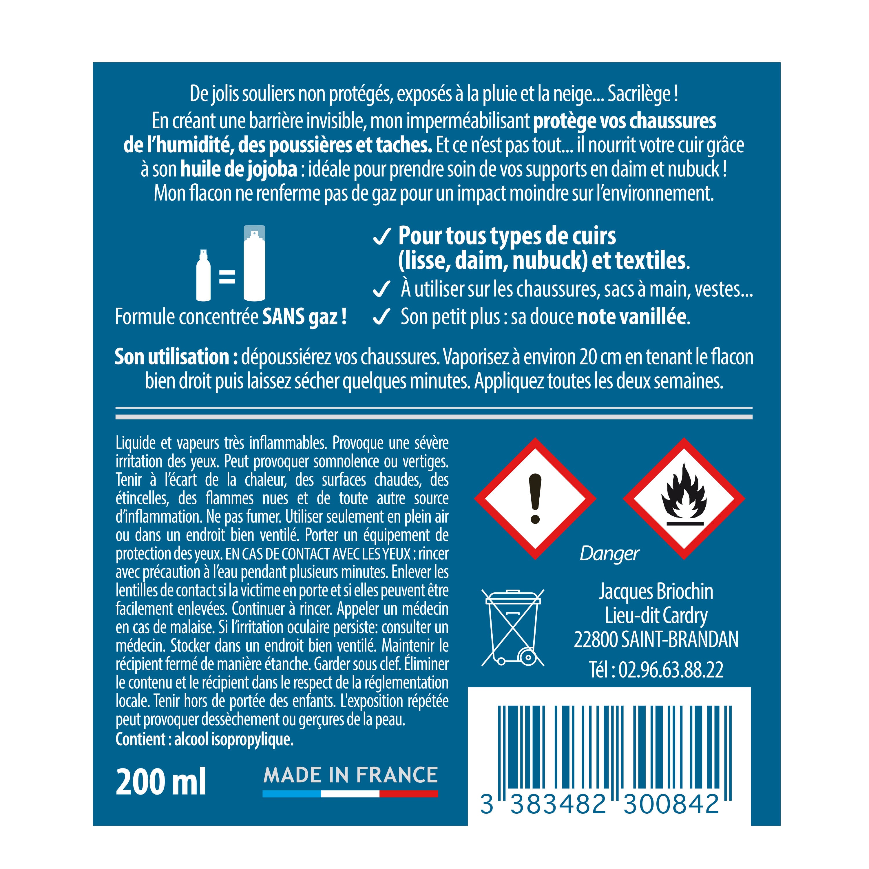 JACQUES BRIOCHIN - Imperméabilisant chaussure 200ml Parfum vanille