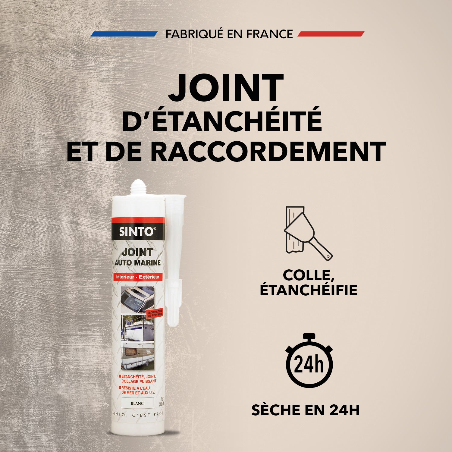 SINTO - Joint mastic auto marine 290ml Blanc