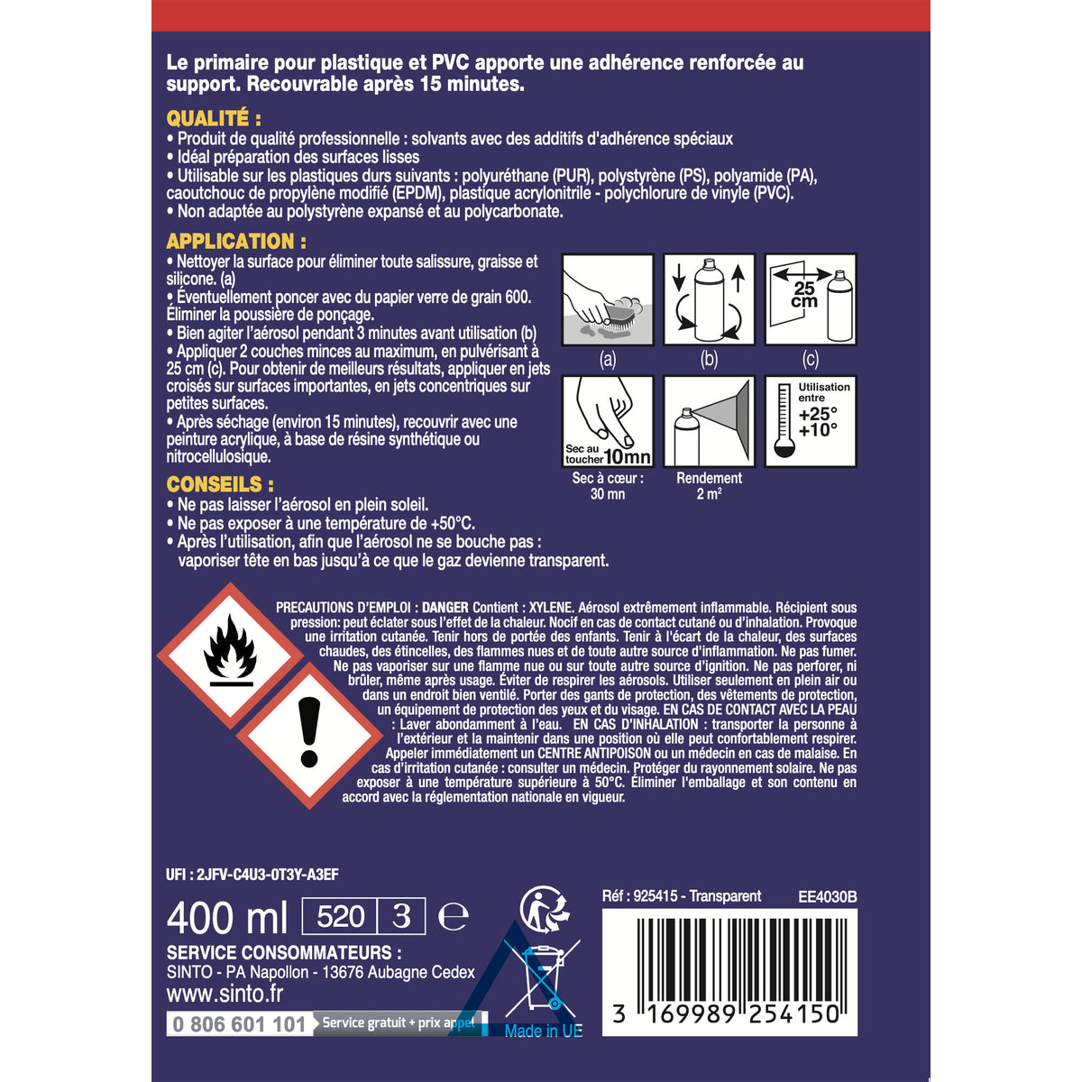 SINTO - Aérosol apprêt sous-couche 400ml Gris métal