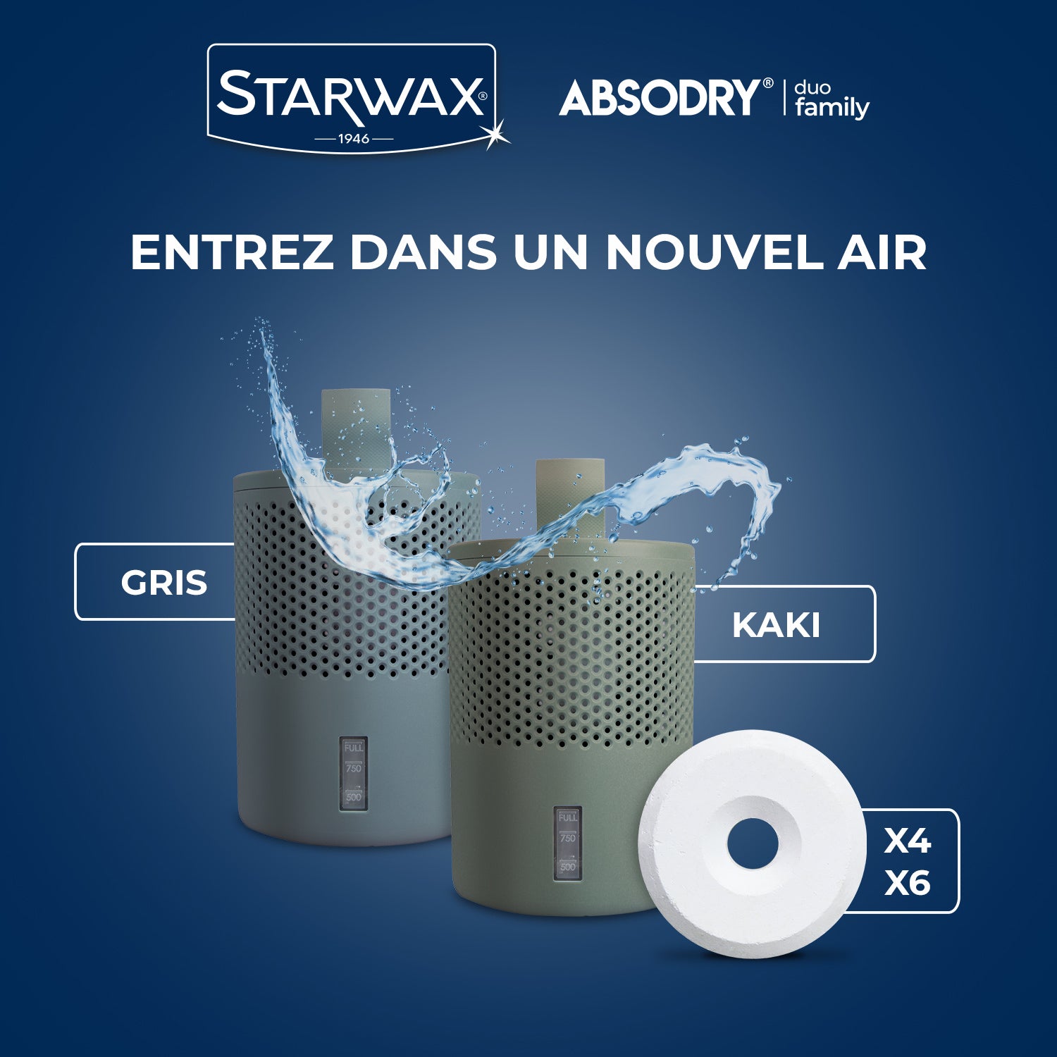 STARWAX - Absorbeur d'humidité + 1 tablette 500g Gris