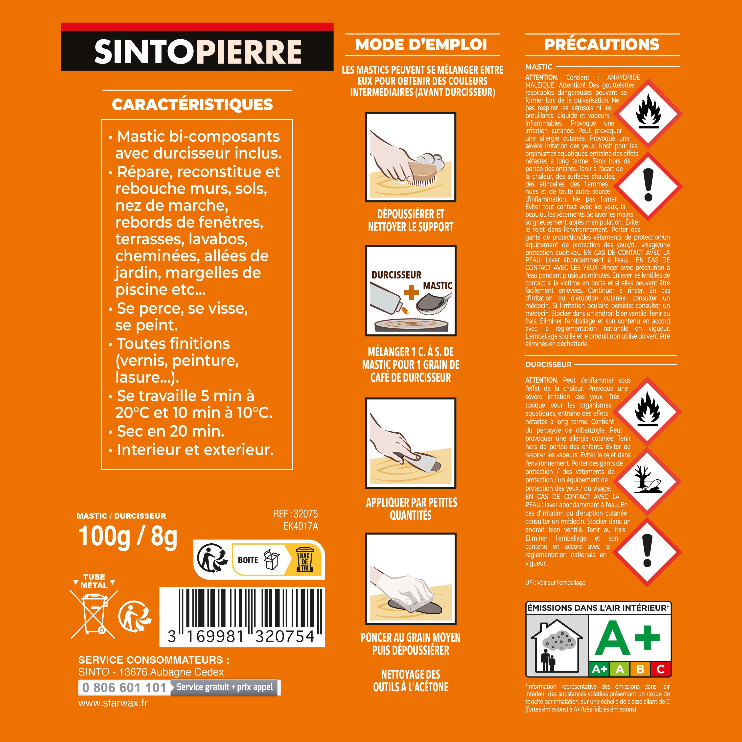 SINTO - Répare sols et murs gris (ardoise, marbre, pierre bleue, béton ciré) 280g Gris