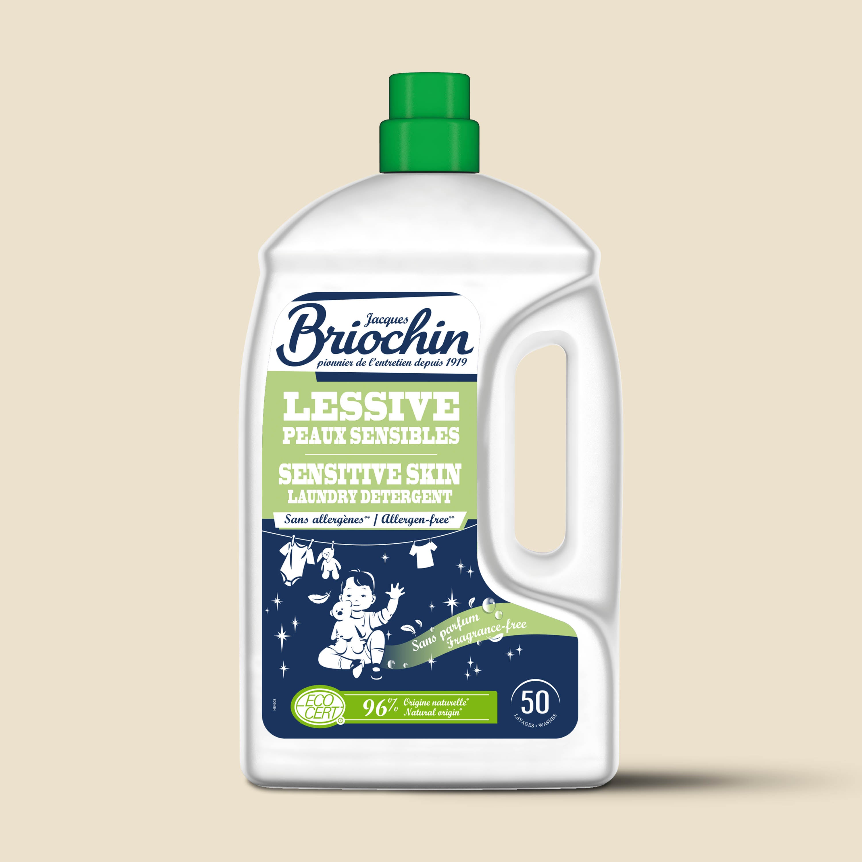 JACQUES BRIOCHIN - Ma Lessive Peaux Sensibles  – Sans parfum- 50 lavages 2,27l Sans parfum