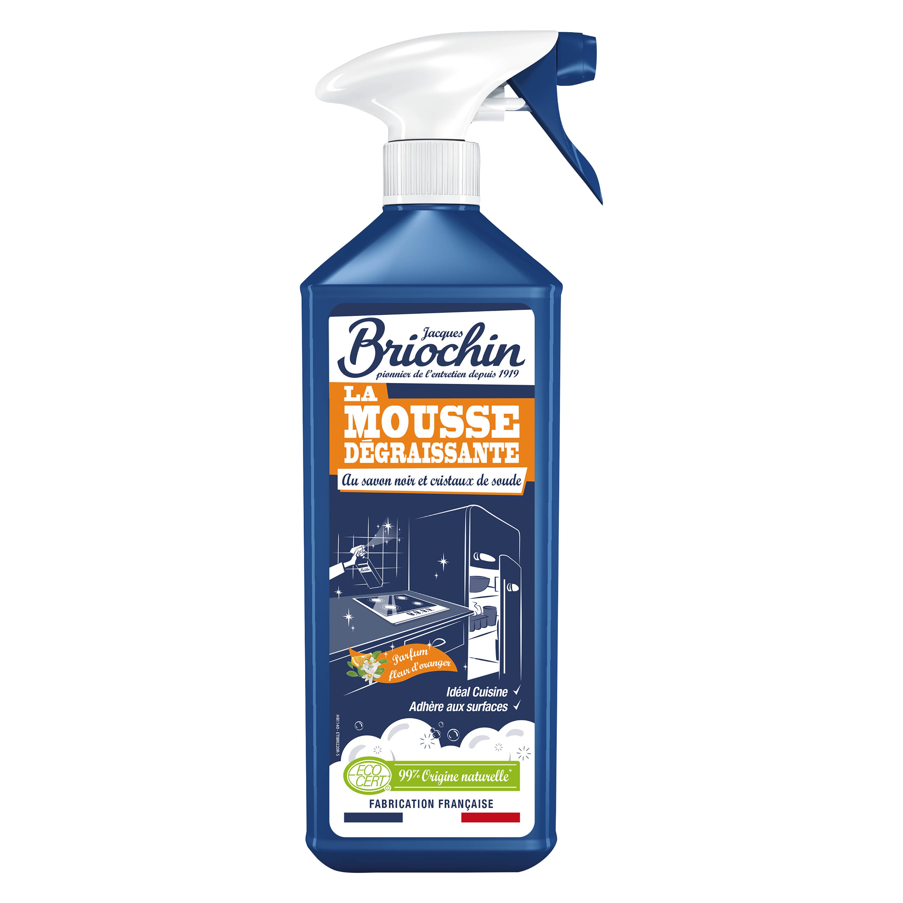 JACQUES BRIOCHIN - Mousse dégraissante au savon noir et cristaux de soude 750ml Fleur d'oranger