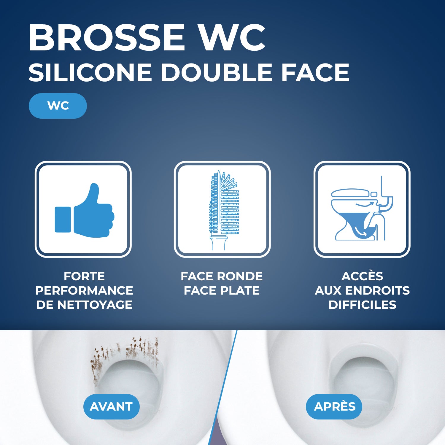 STARWAX - Balayette WC silicone avec support mural X1 Blanche