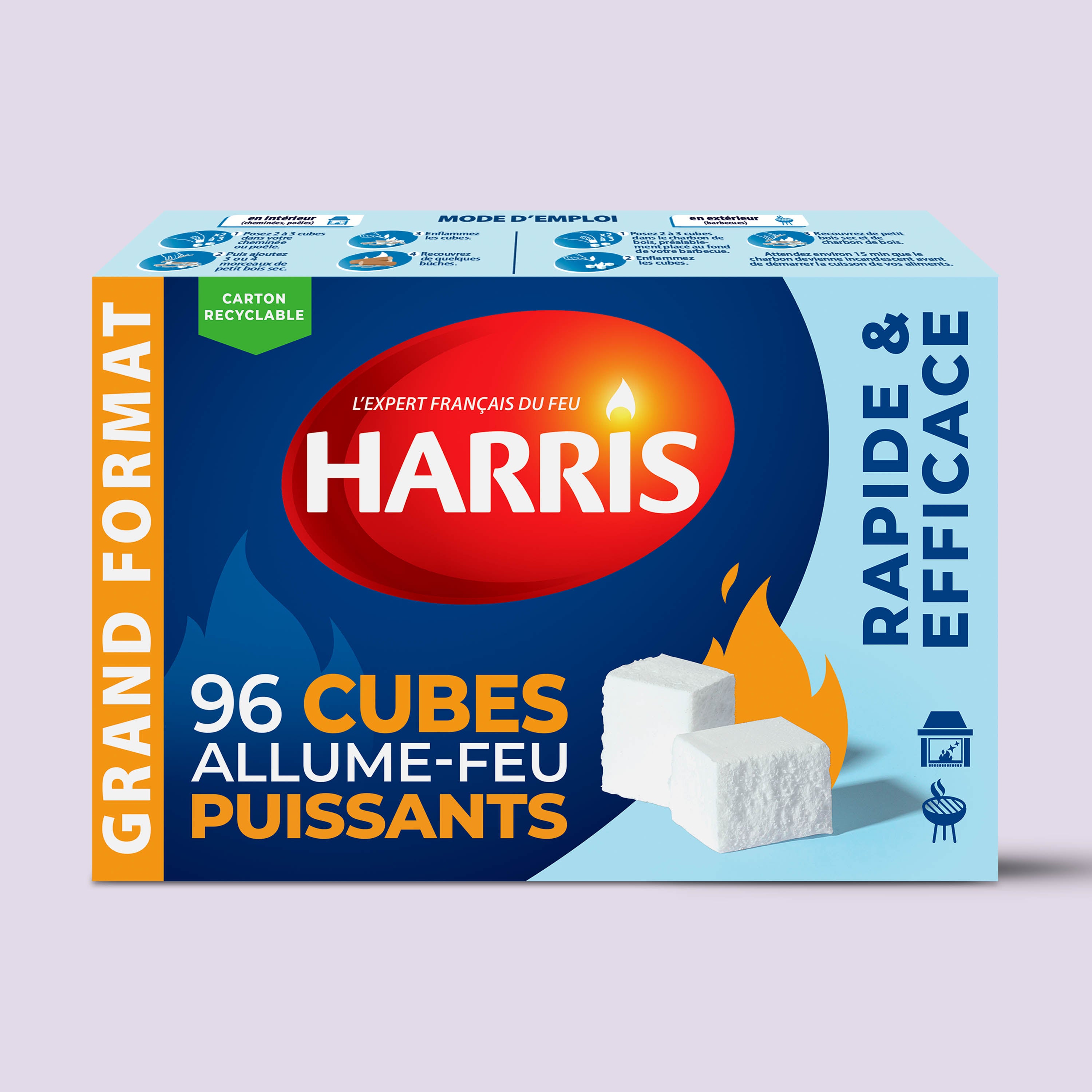 HARRIS - 96 cubes allume feu sans odeur x96 360g
sans odeur