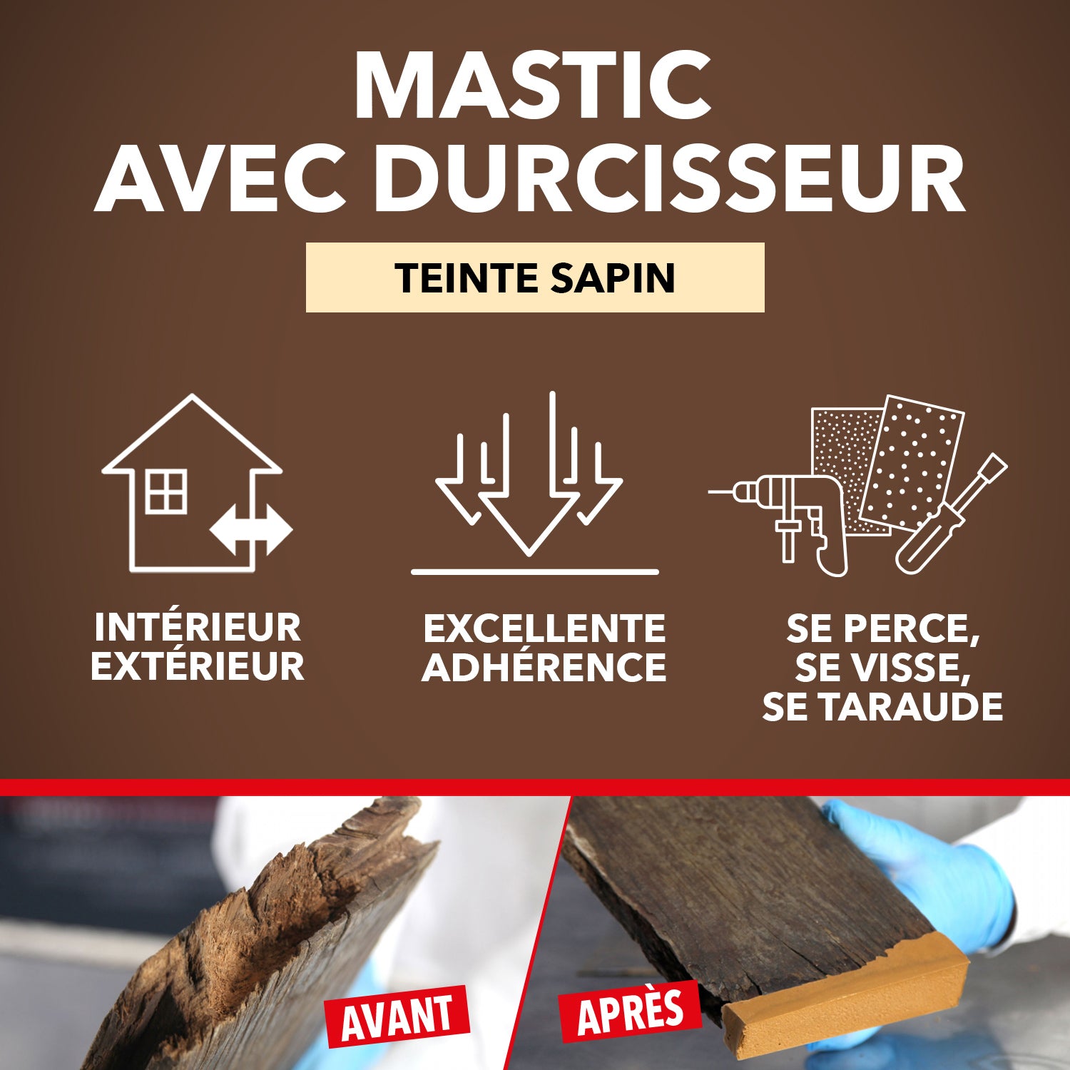 SINTO - Reconstitue angles et gros trous 500ml Chêne