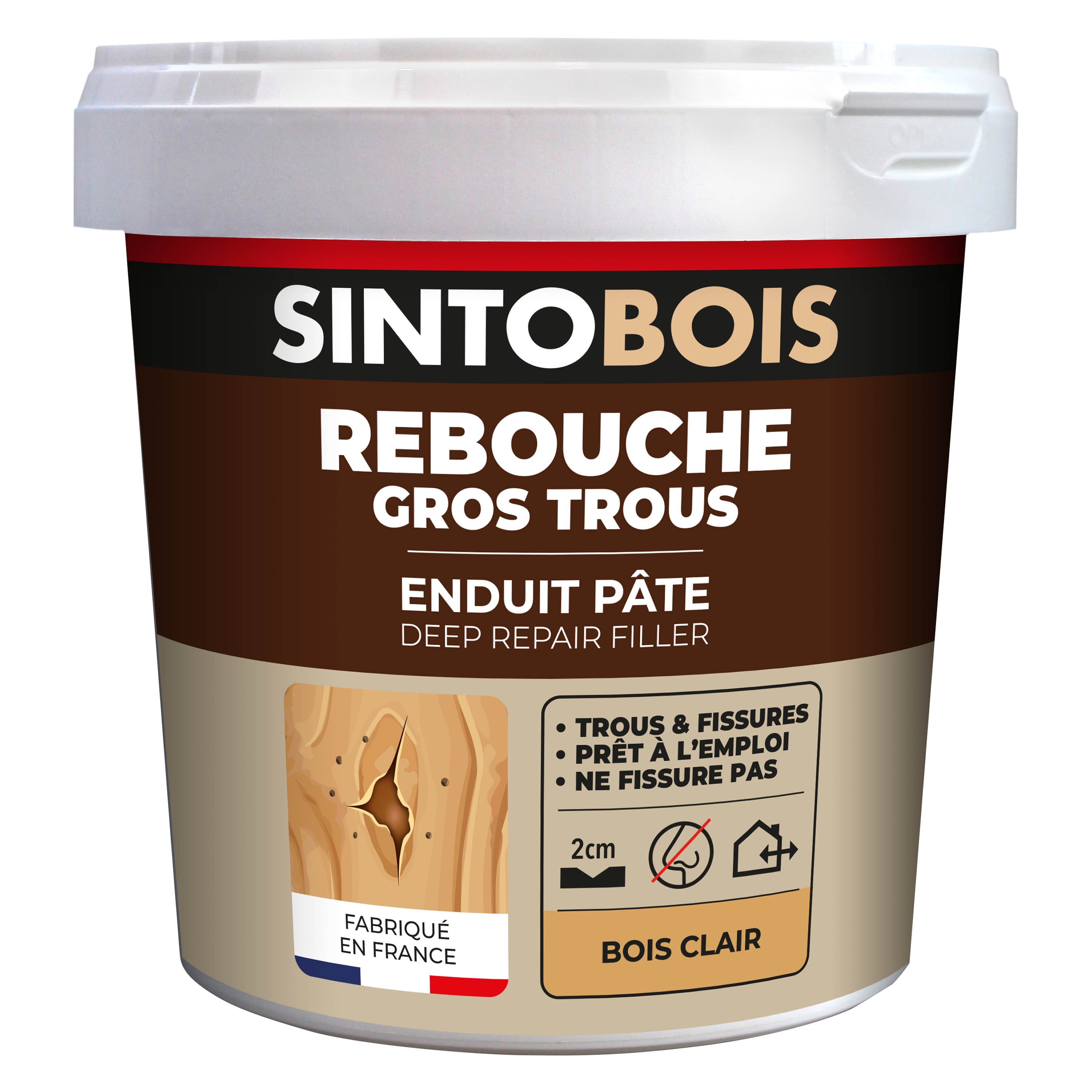 SINTO - Reboucher gros trous et fissures dans le bois clair 330g Bois clair