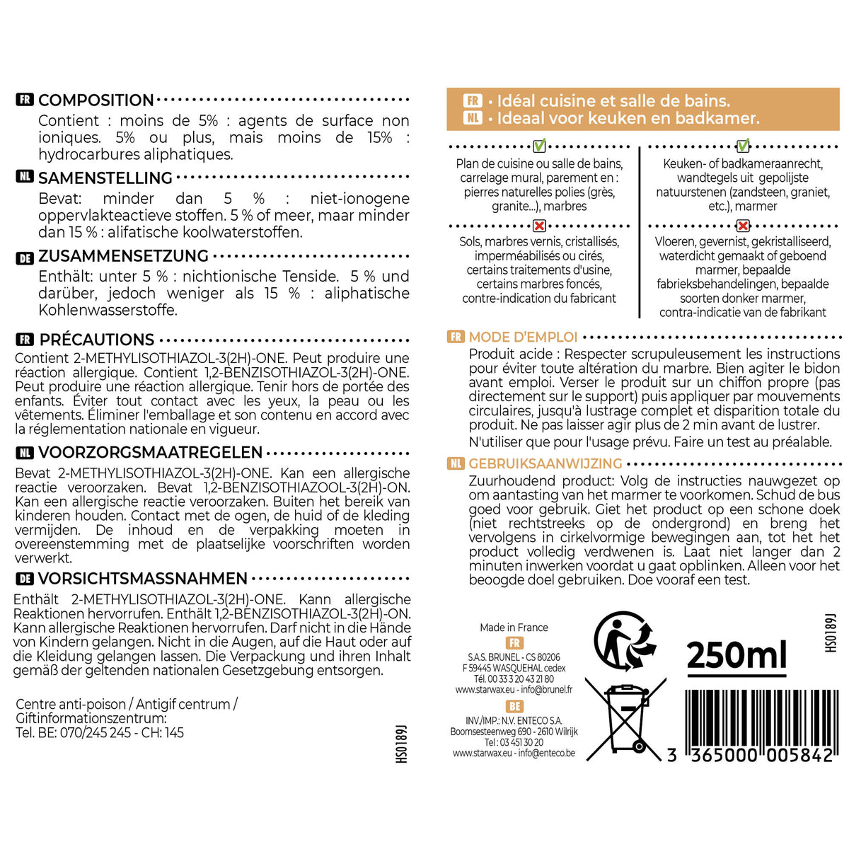 STARWAX - Rénovateur de brillance pour marbre et pierres naturelles 250ml