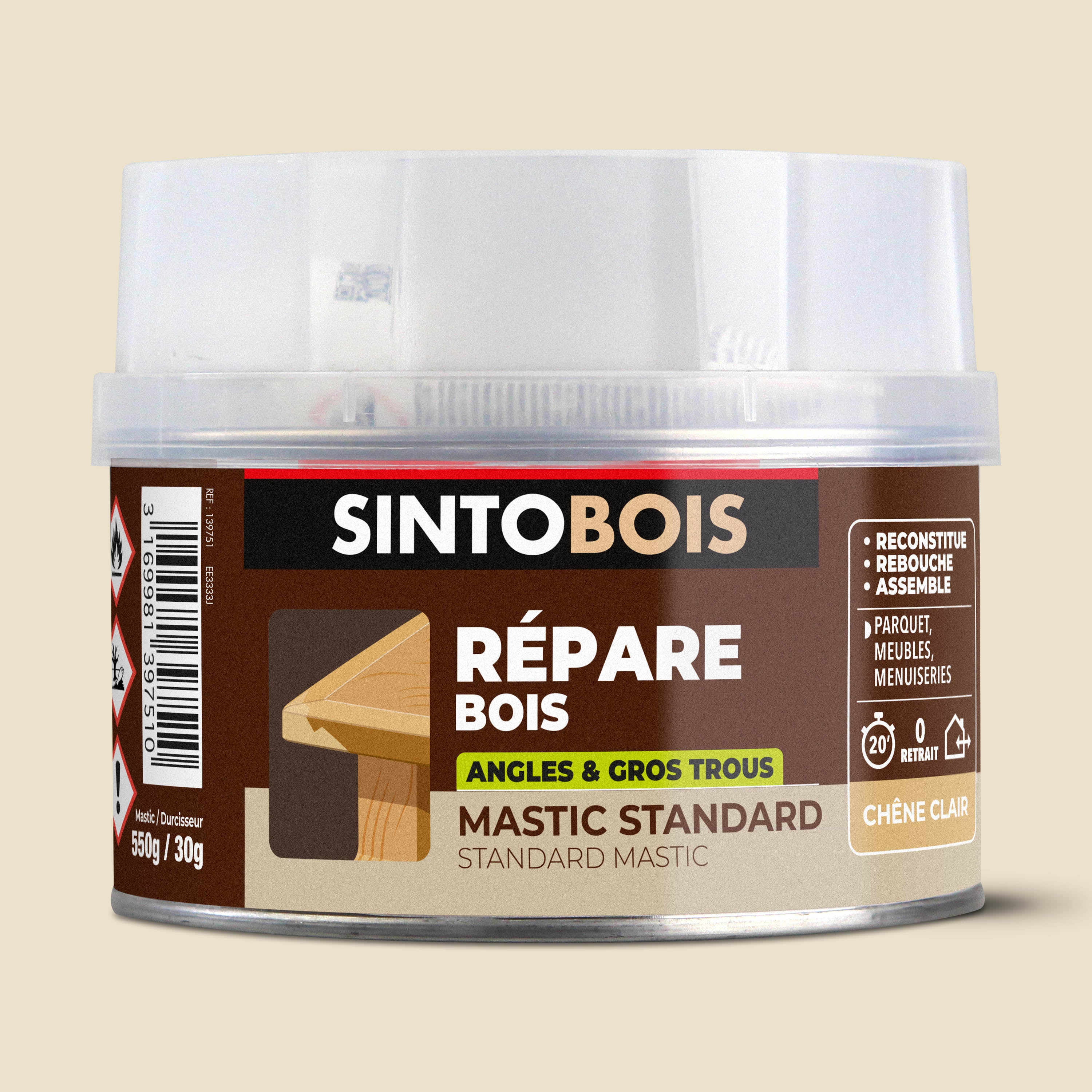 SINTO - Reconstitue angles et gros trous 500ml Chêne
