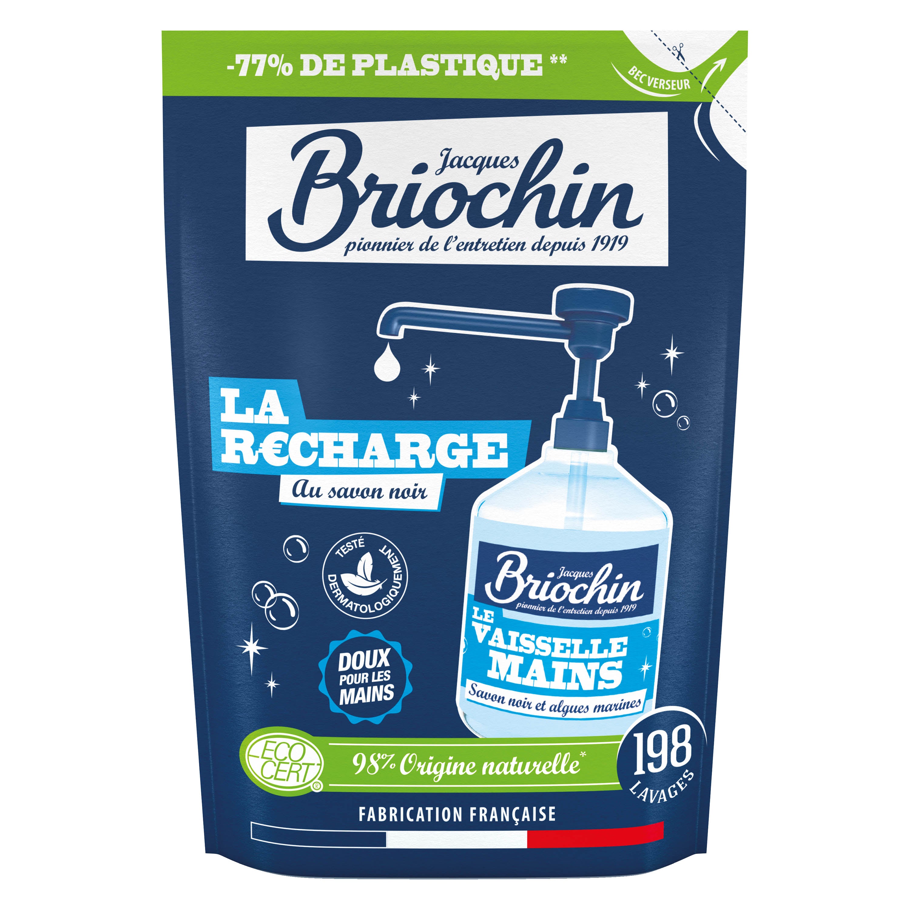 JACQUES BRIOCHIN - Recharge Liquide Vaisselle Mains Savon noir & Algues Marines 450ml Algues Marines