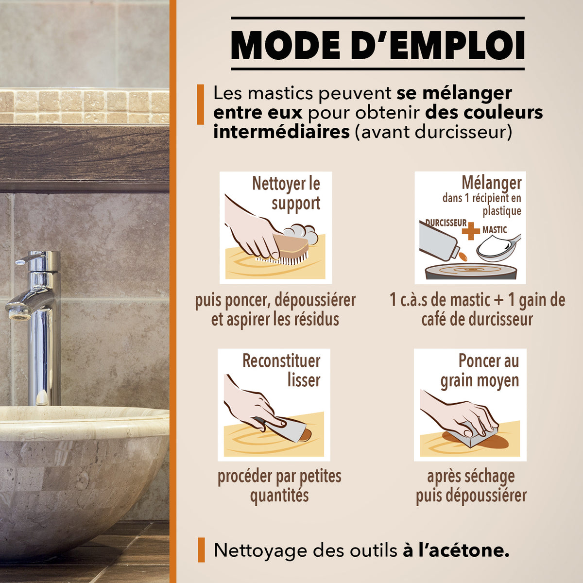 SINTO - Répare sols et murs travertin  (parement, pierres, travertin, comblanchien) 100g Travertin