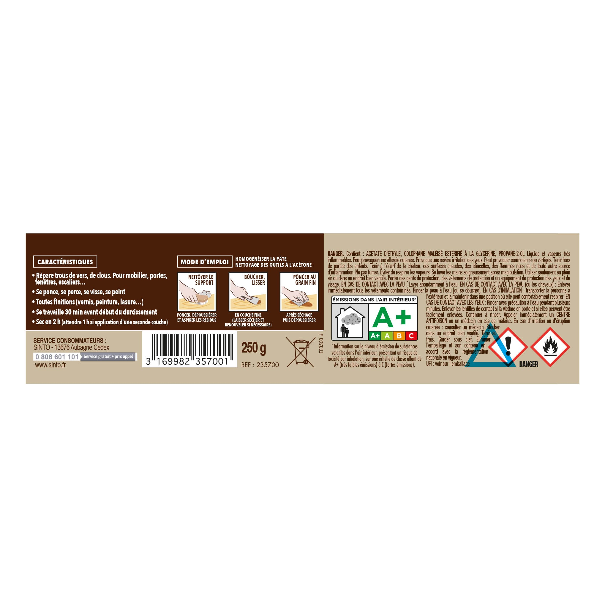 SINTO - Pâte à bois tradition 550ml Chêne clair