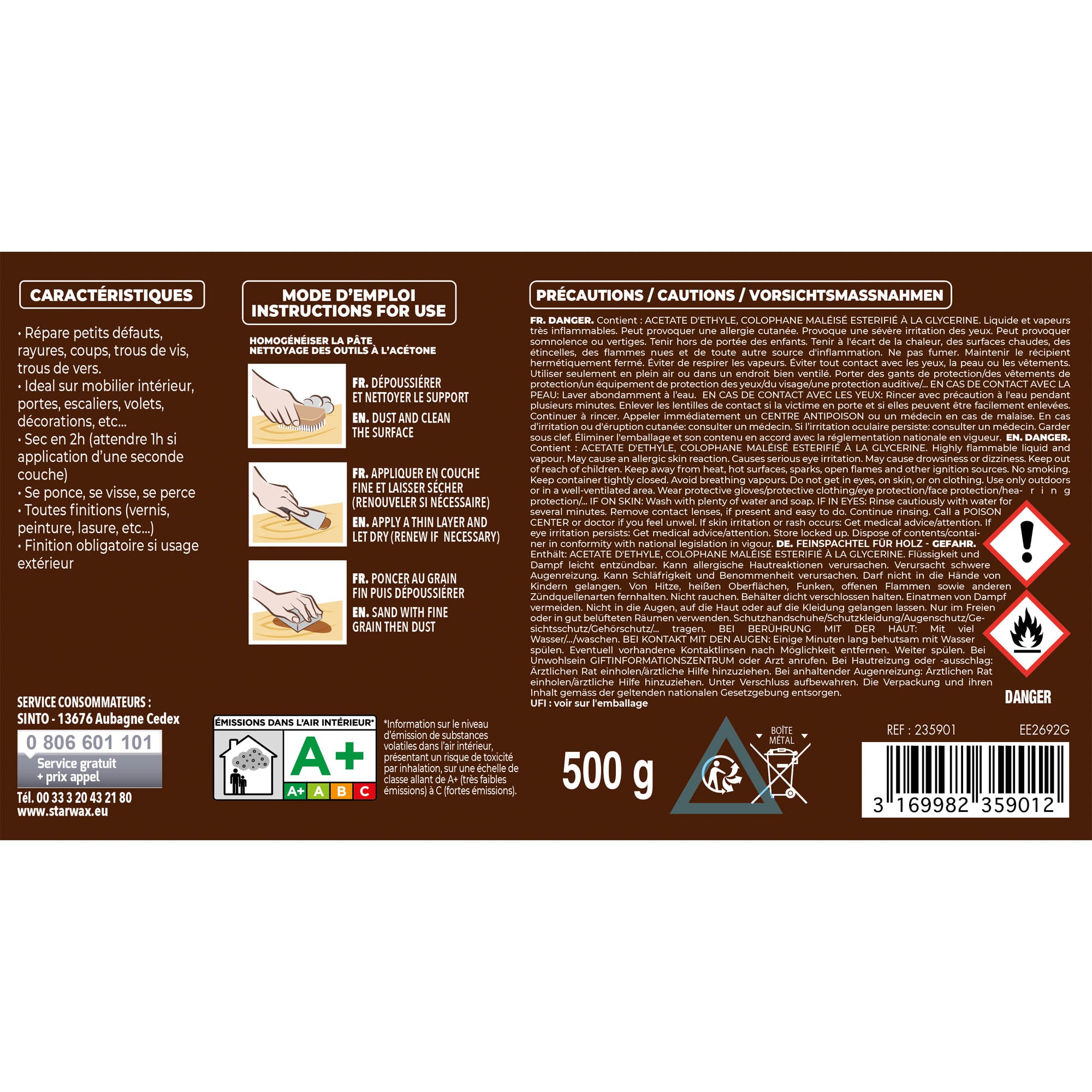 SINTO - Pâte à bois tradition 550ml Chêne clair