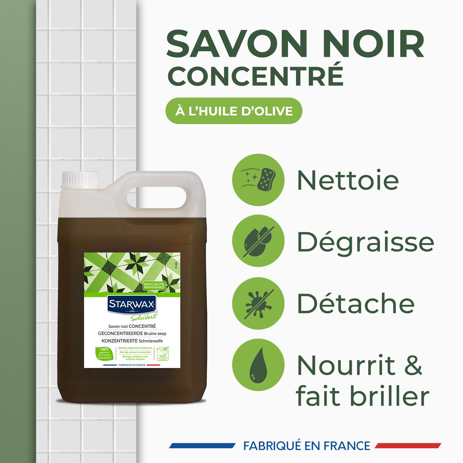 STARWAX SOLUVERT - Savon noir concentré à l'huile d'olive 1L