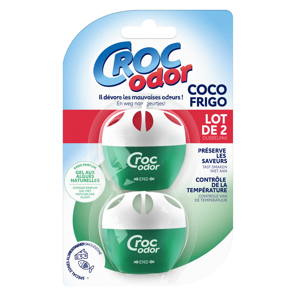 CROC ODOR - Absorbeur d'odeurs Frigo x2 2x33g Sans parfum