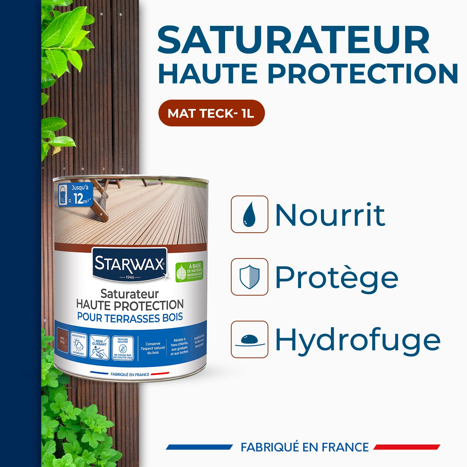 STARWAX - Saturateur Haute protection pour terrasses bois
 1L Teck