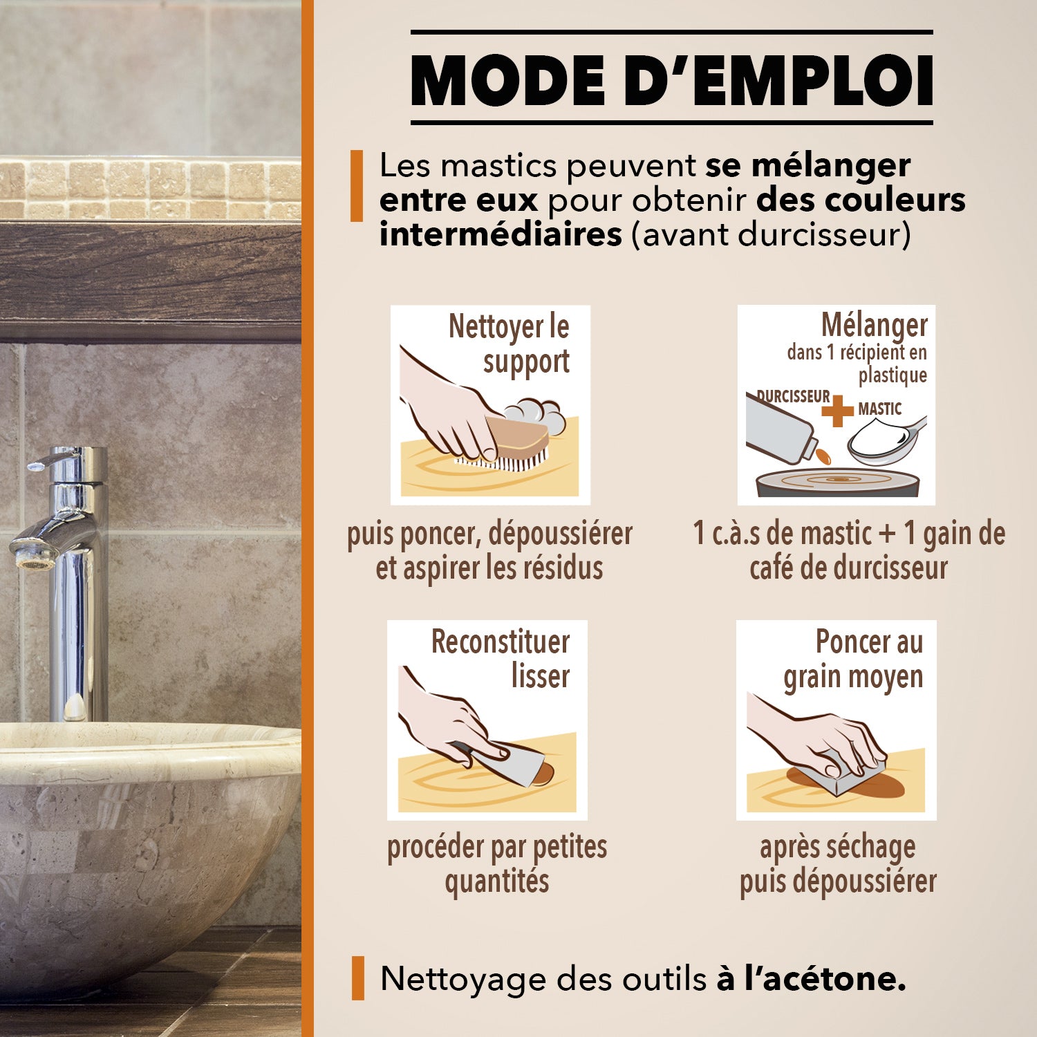 SINTO - Répare sols et murs travertin  (parement, pierres, travertin, comblanchien) 100g Travertin