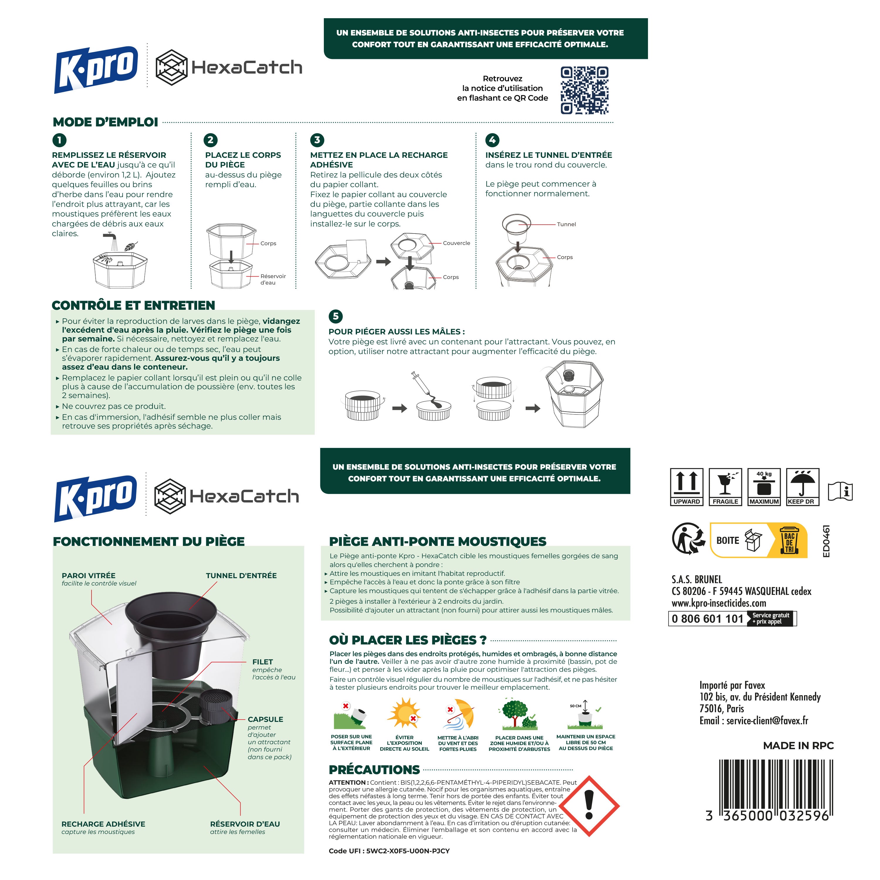 K.PRO - Pack de 2 Pièges anti-ponte moustiques communs et tigres  + 10 adhésifs 2 Pièges + 10 adhésifs