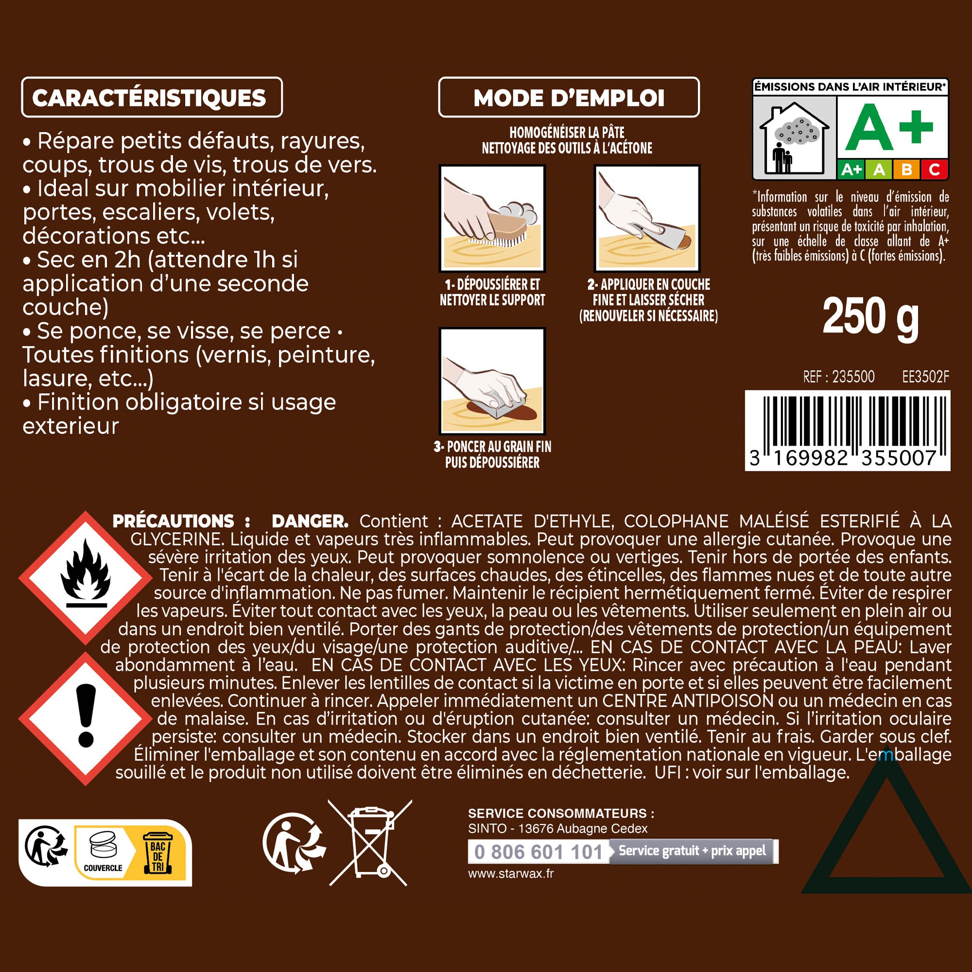 SINTO - Pâte à bois tradition 550ml Chêne clair